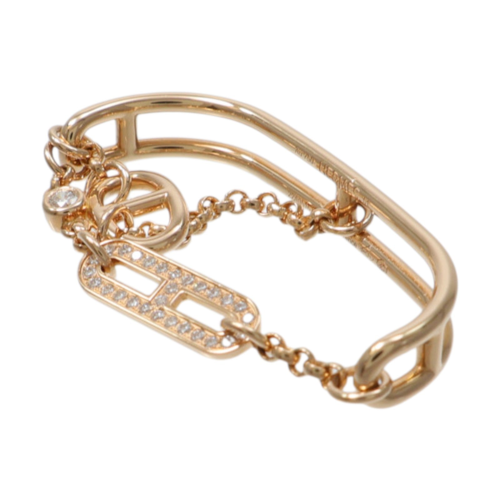 HERMES 18K玫瑰金Chaine D'Ancre Chaos Double Ring鑽石戒指