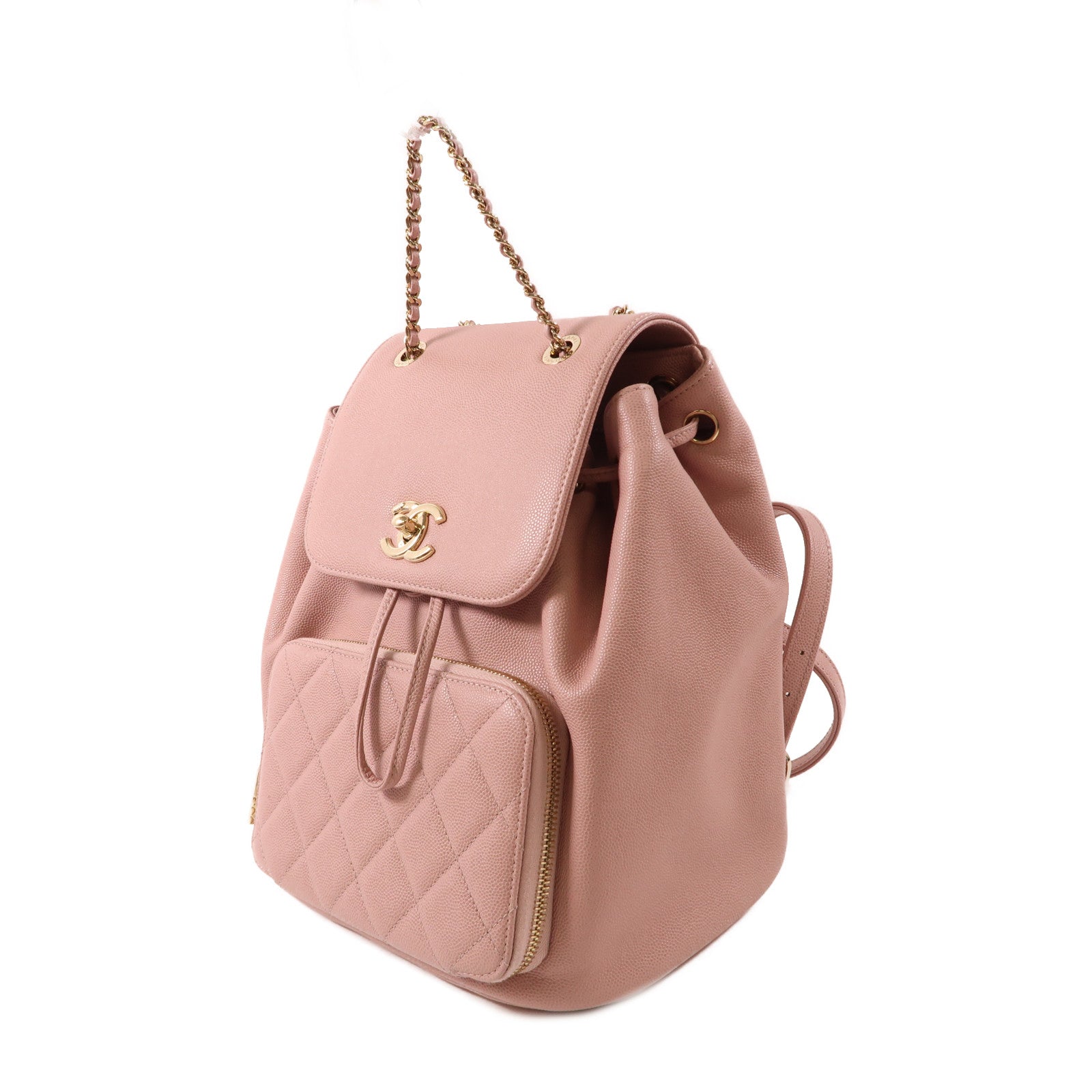 CHANEL 牛皮皮革Rucksack金扣背包粉紅色