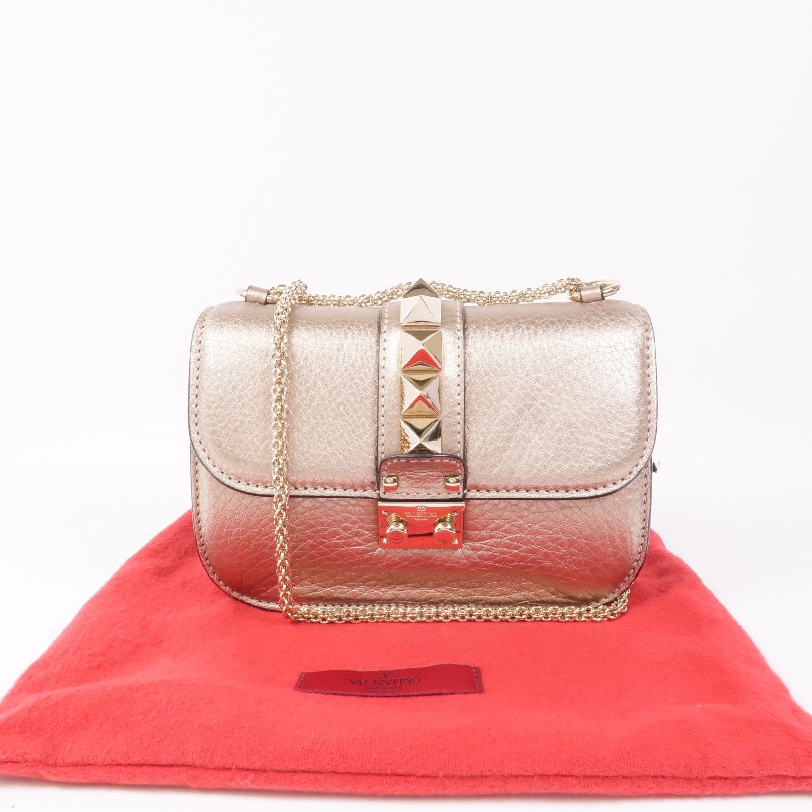 Valentino 牛皮皮革Chain Shoulder金扣鏈帶肩背袋