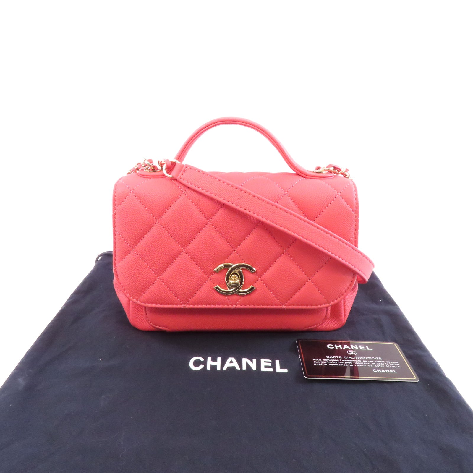 CHANEL 菱格Caviar皮革2 Way Chain Shoulder金扣手挽鏈帶肩背兩用袋粉紅色