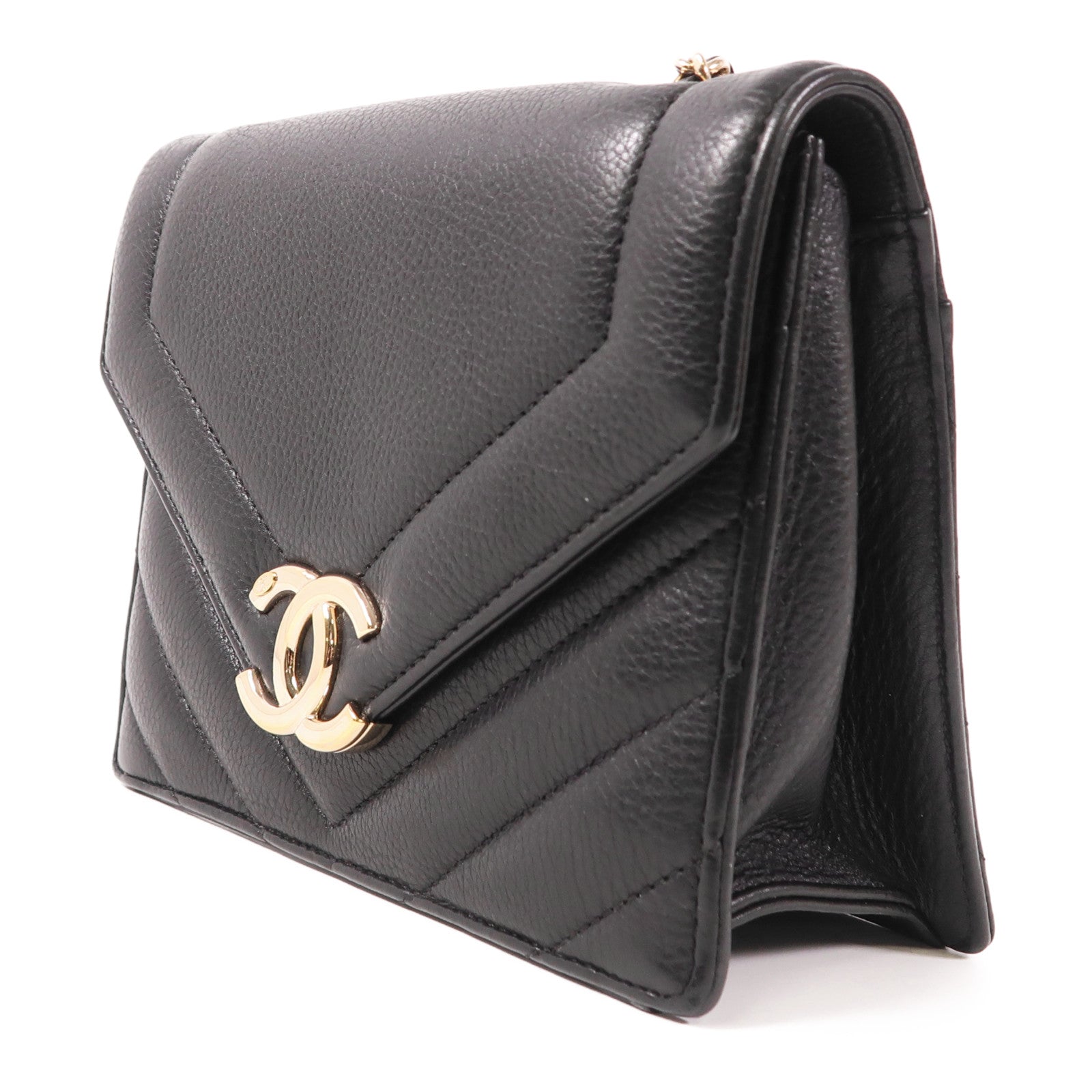 CHANEL 牛皮皮革Chain Shoulder金扣鏈帶肩背袋