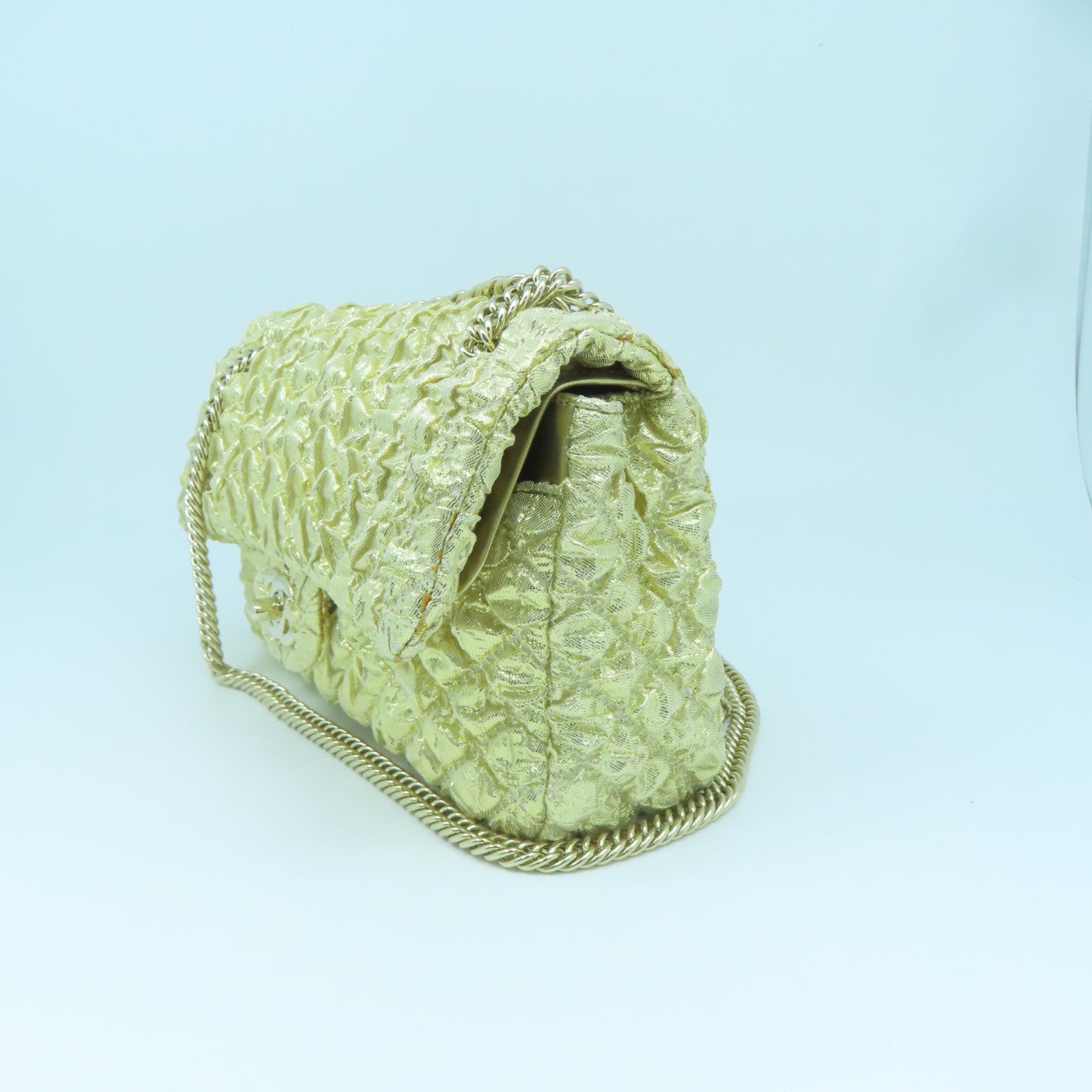 CHANEL 【清倉大減價】菱格帆布Classic 23cm金扣鏈帶肩背袋金色