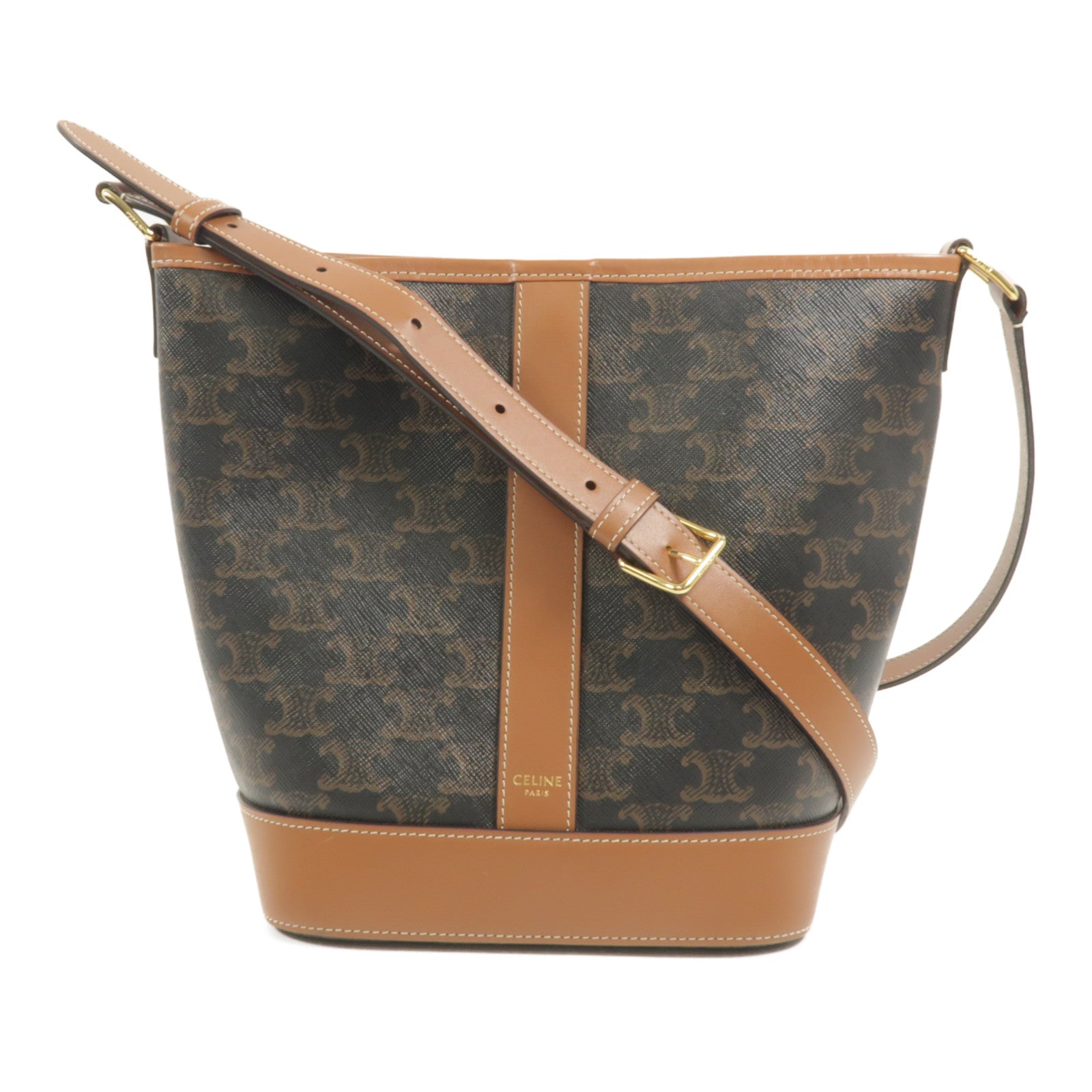 CELINE 塗層帆布/牛皮皮革Triomphe Small Bucket肩背袋