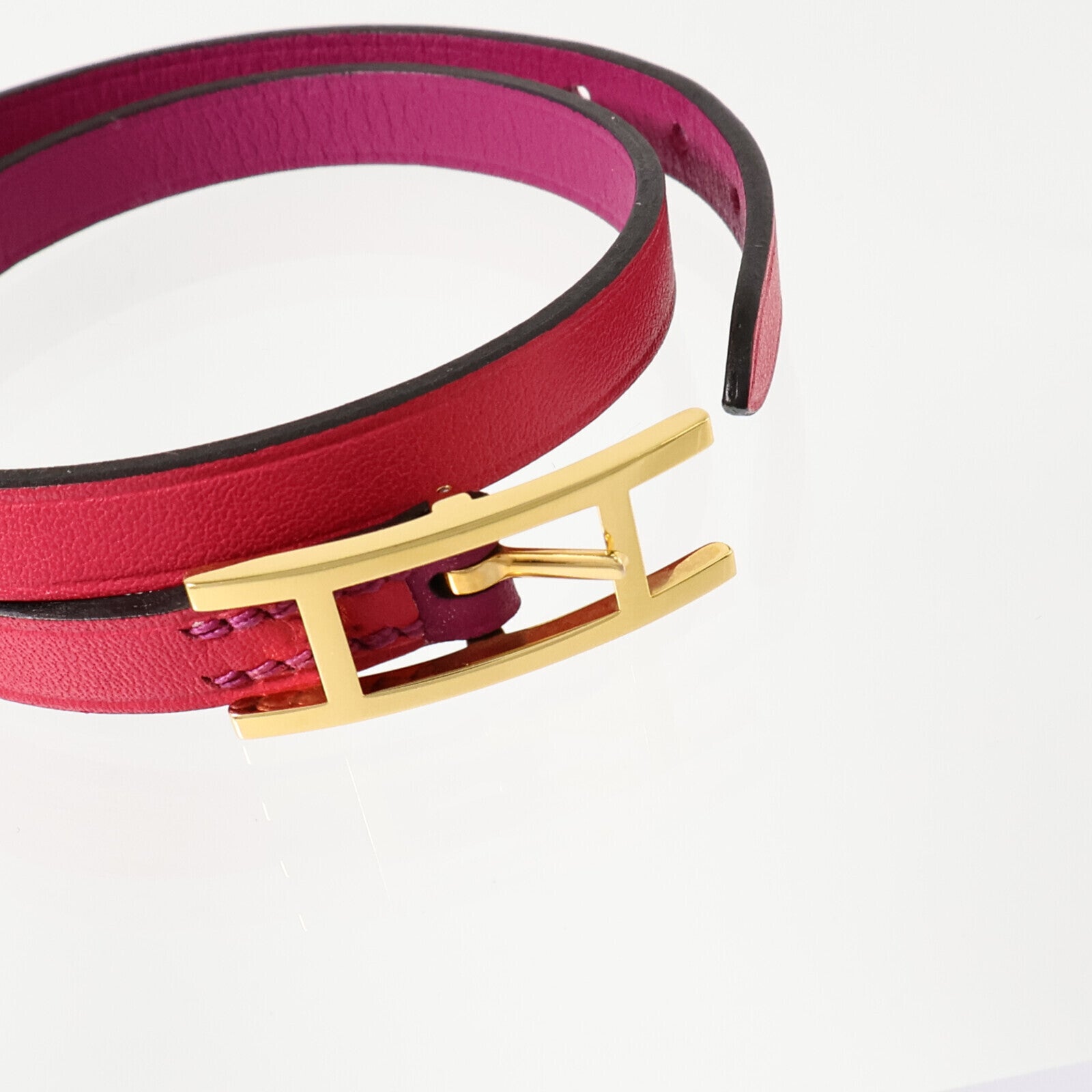 HERMES Swift皮革Behapi Double Tour Bracelet金扣手鏈Rose Pourpre/Rose Me