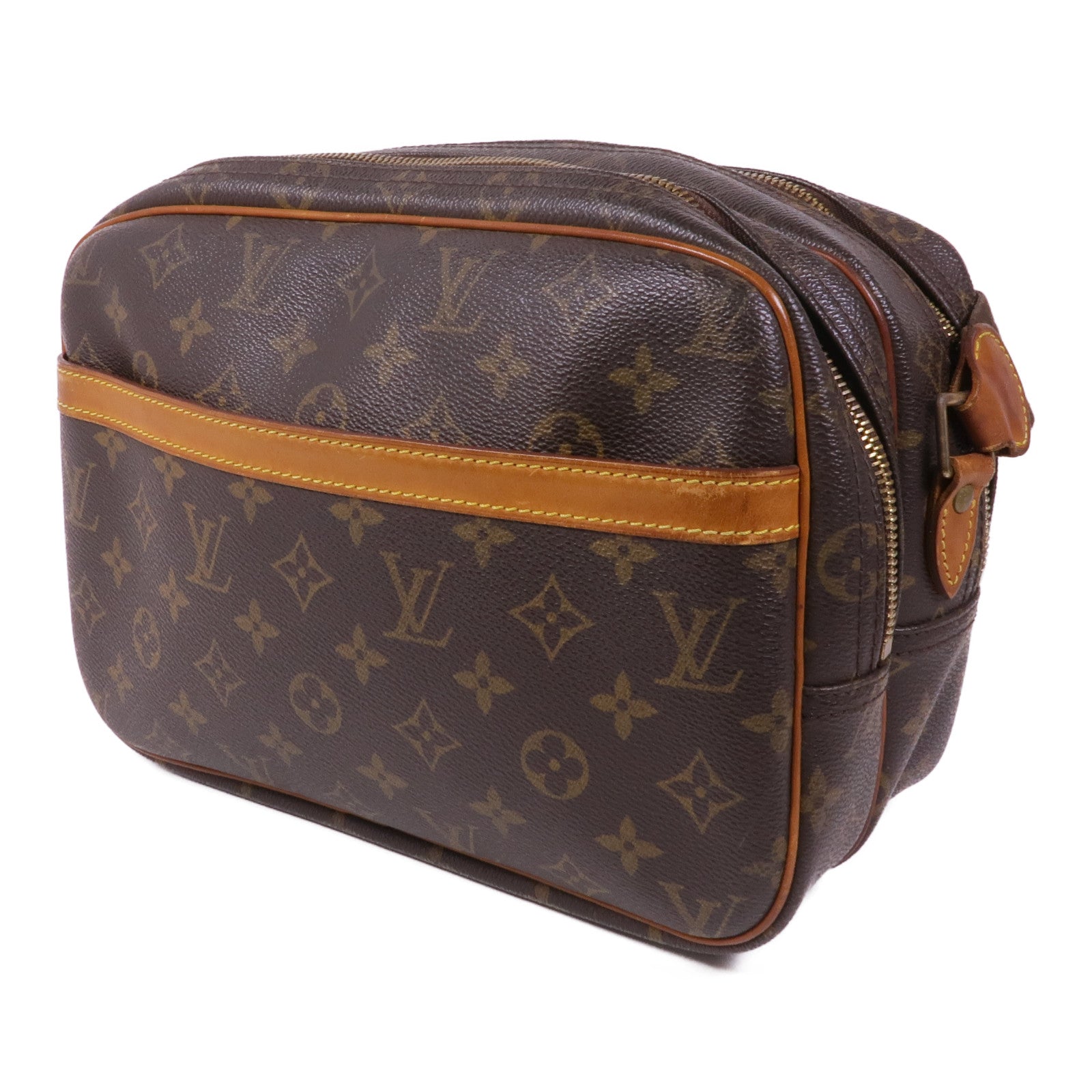 LOUIS VUITTON Monogram Reporter PM金扣肩背袋棕色