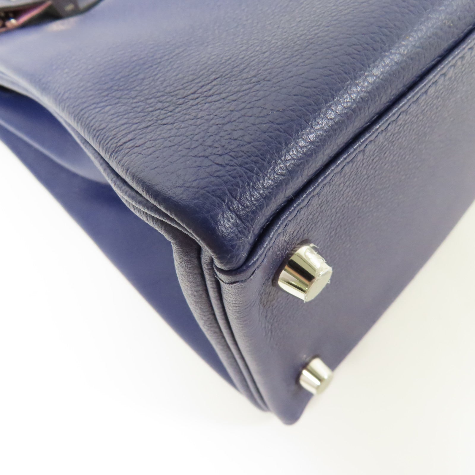 HERMES Evercolor皮革Kelly 28銀扣手挽肩背兩用袋Mauve Sylvestre