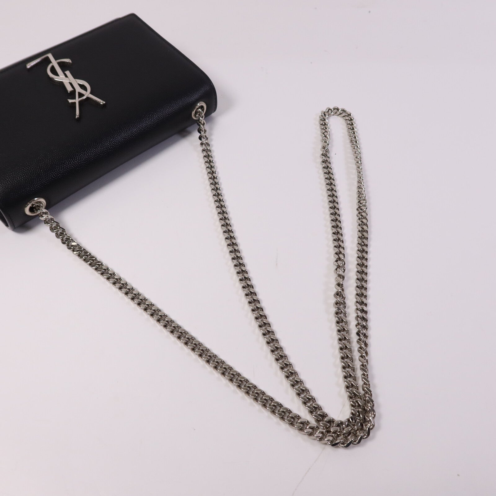 YVES SAINT LAURENT 牛皮皮革Kate銀扣鏈帶肩背袋