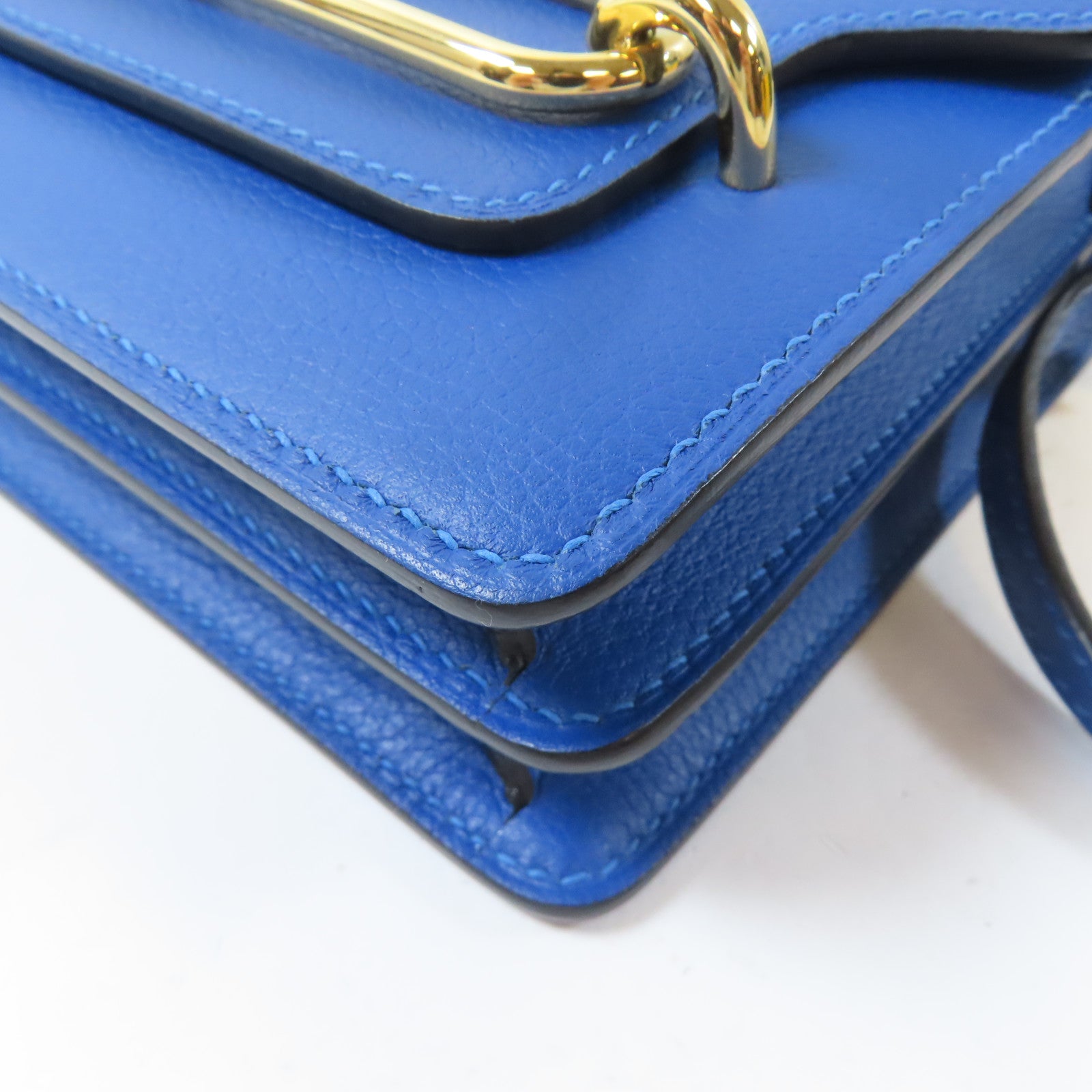 HERMES Evercolor皮革Mini Roulis金扣肩背袋藍色