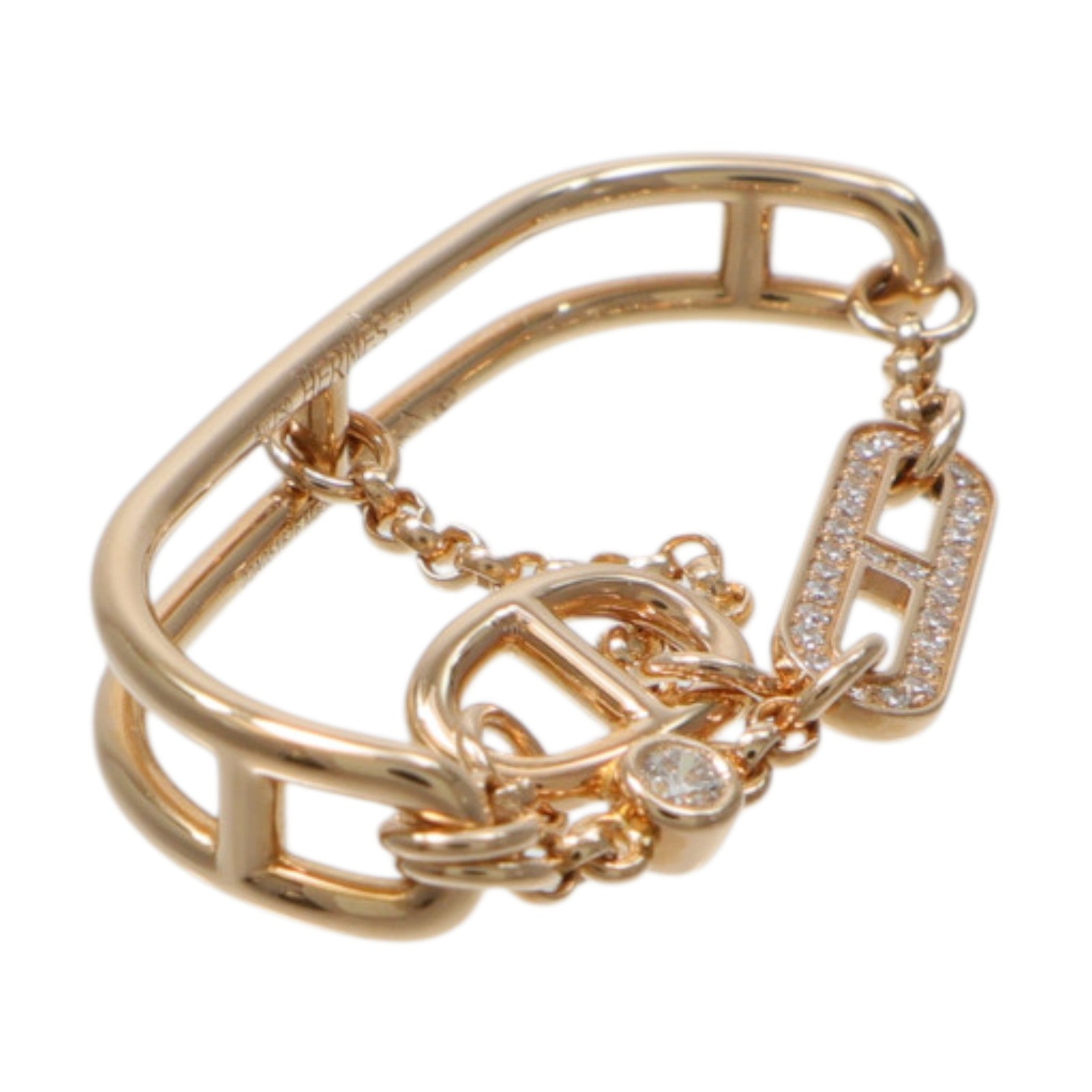 HERMES 18K玫瑰金Chaine D'Ancre Chaos Double Ring鑽石戒指