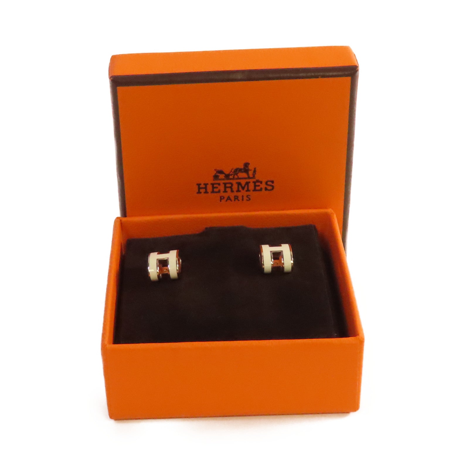 HERMES 金屬/琺瑯Mini Pop H Earrings耳環Nata奶茶色/金色