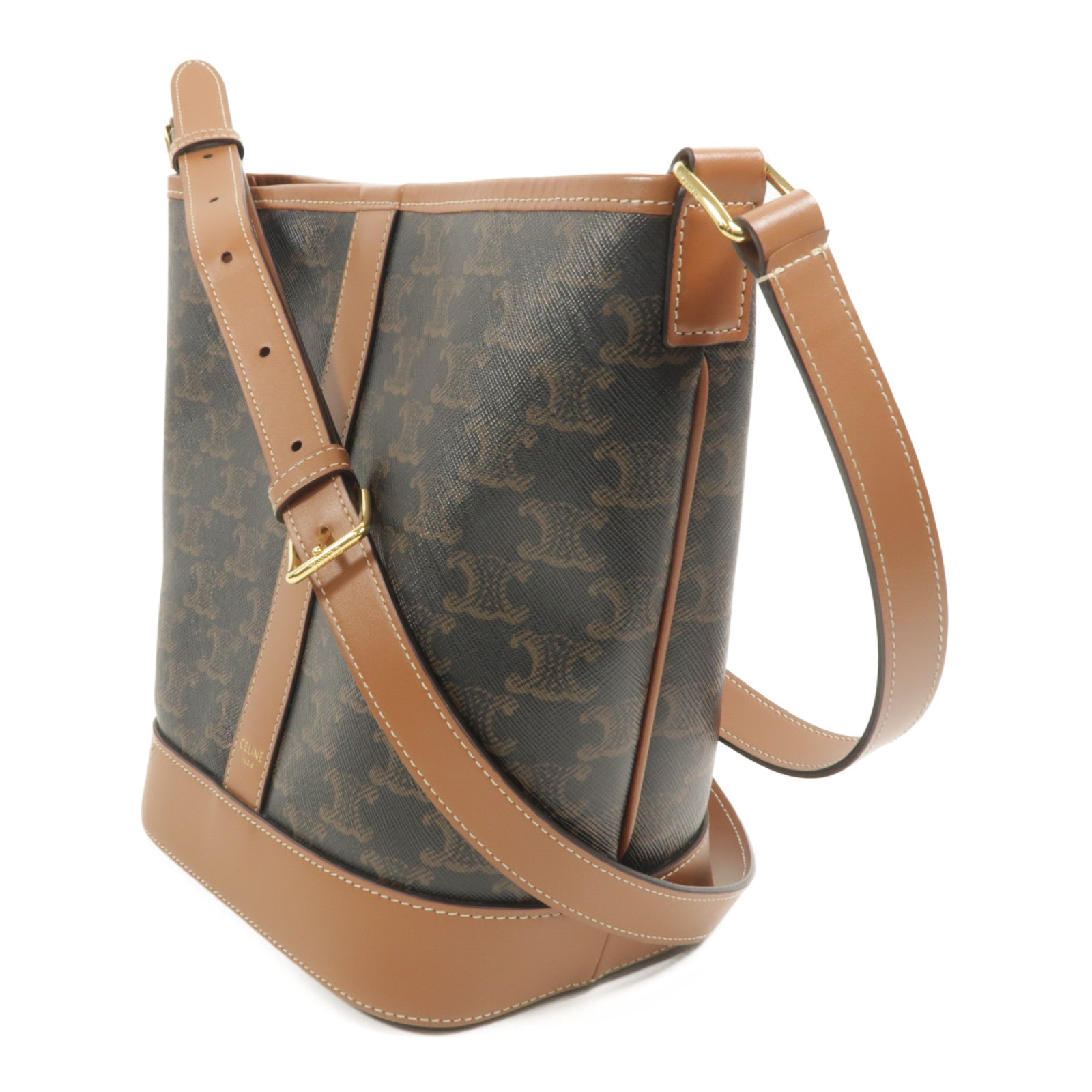 CELINE 塗層帆布/牛皮皮革Triomphe Small Bucket肩背袋