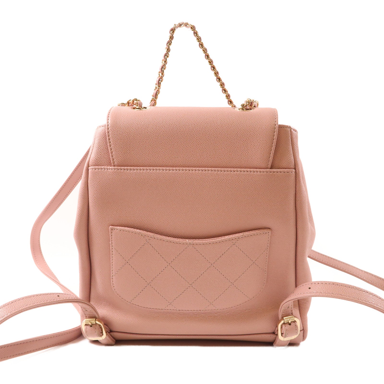 CHANEL 牛皮皮革Rucksack金扣背包粉紅色