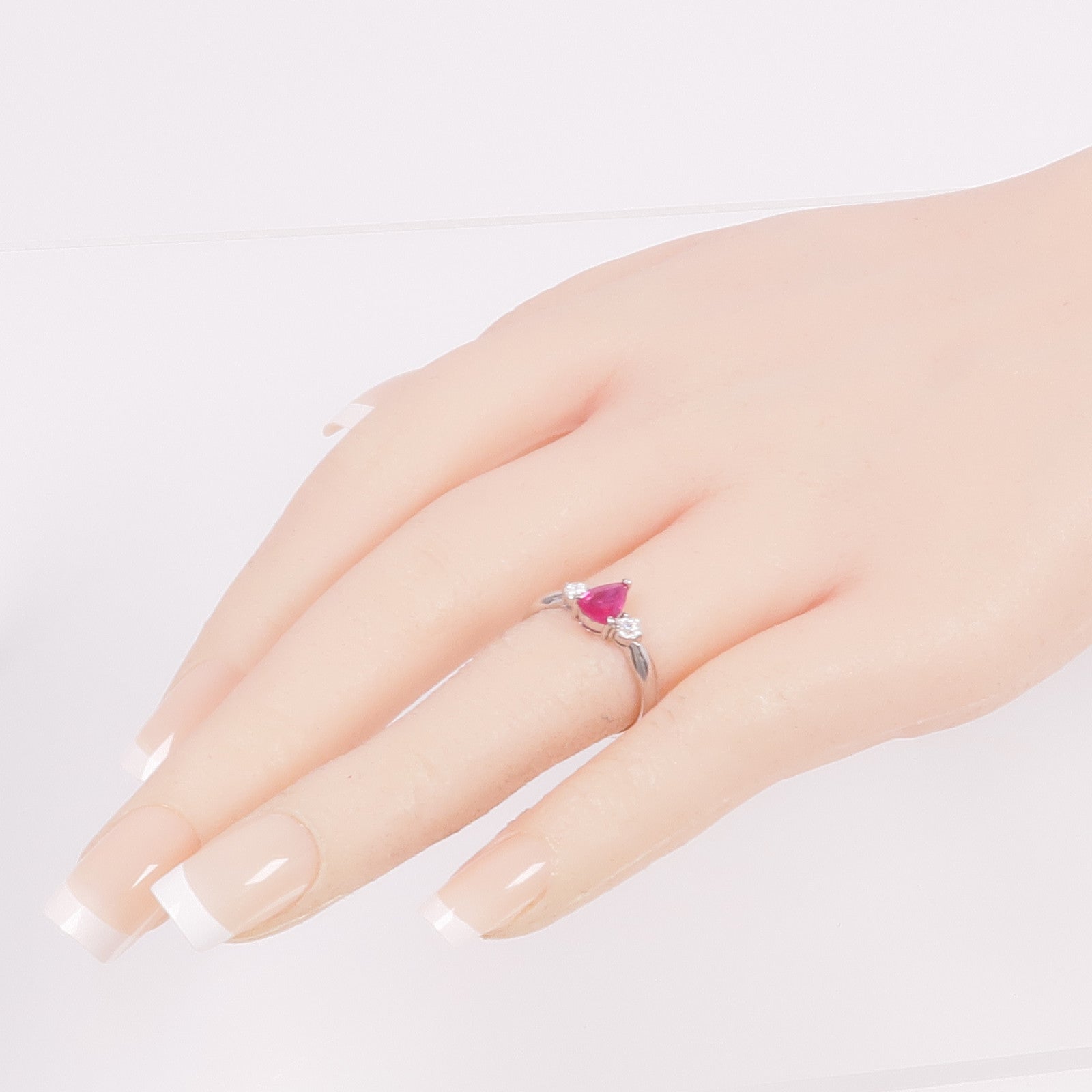 JEWELRY PT900鉑金Ruby Diamond Ring紅寶石/鑽石戒指US#5.5