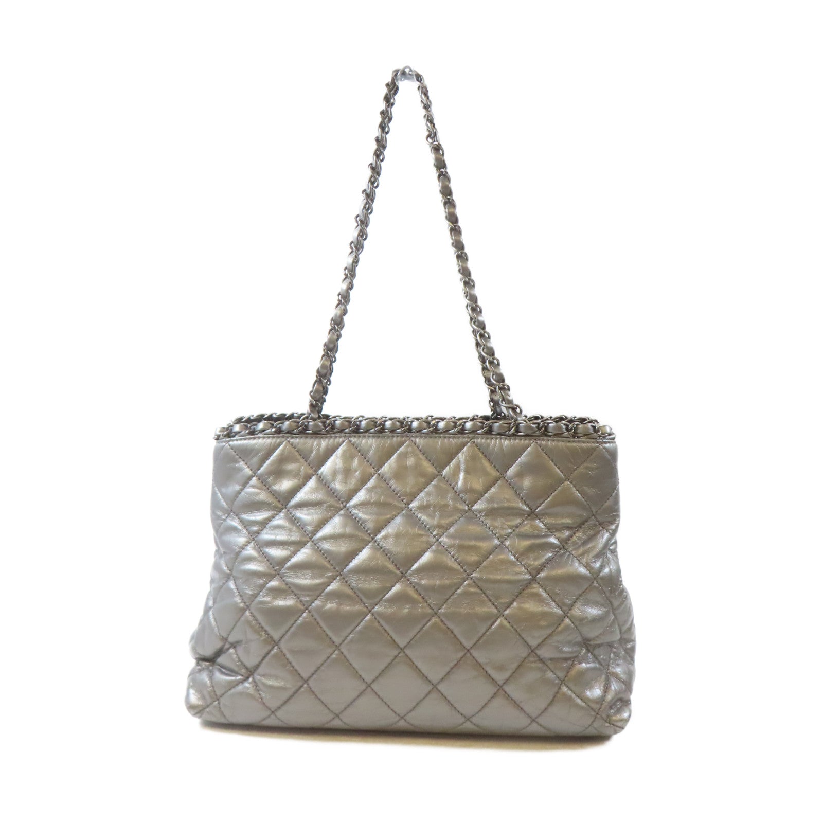 CHANEL 【激減優惠】菱格牛皮皮革Chain Shoulder Bag黑扣鏈帶肩背袋銀色