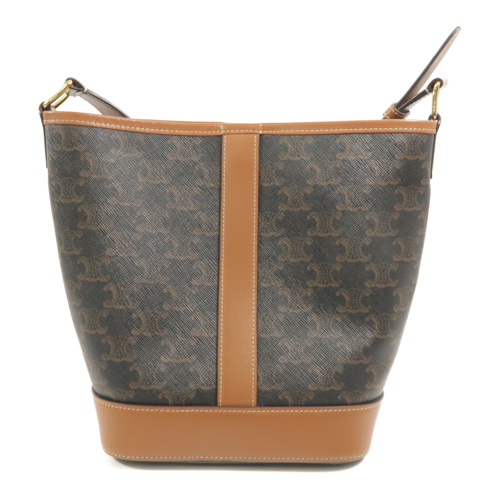 CELINE 塗層帆布/牛皮皮革Triomphe Small Bucket肩背袋