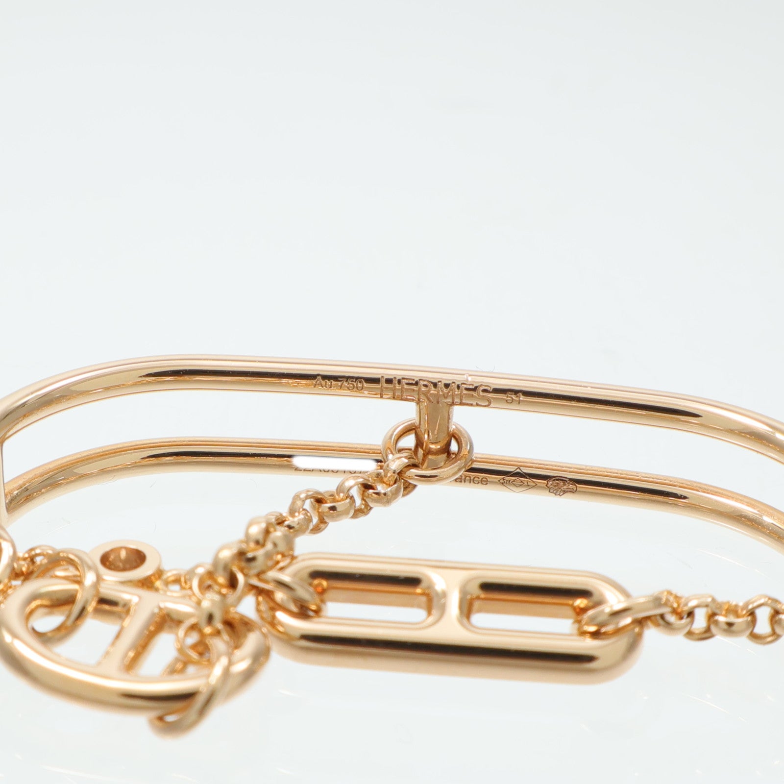 HERMES 18K玫瑰金Chaine D'Ancre Chaos Double Ring鑽石戒指