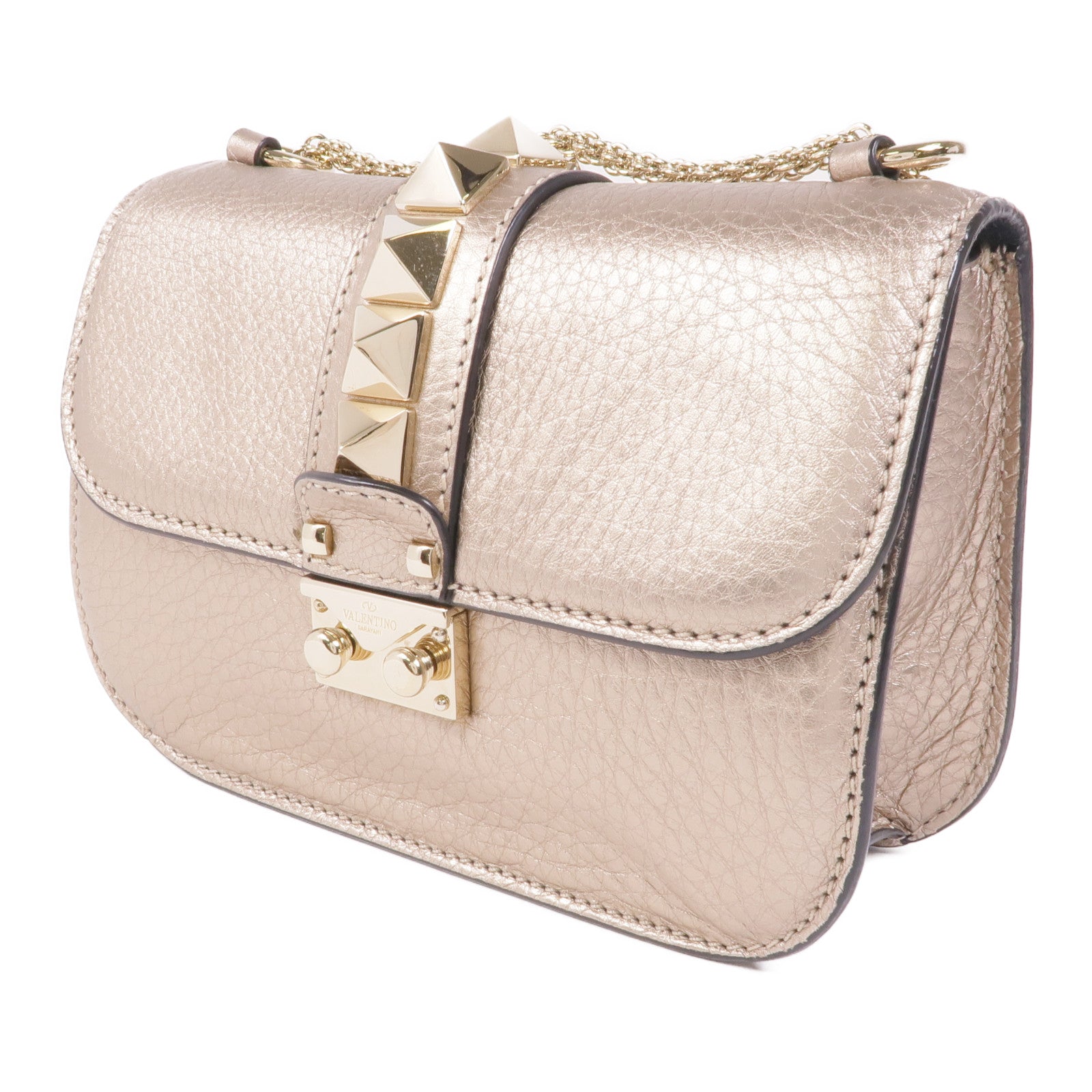 Valentino 牛皮皮革Chain Shoulder金扣鏈帶肩背袋