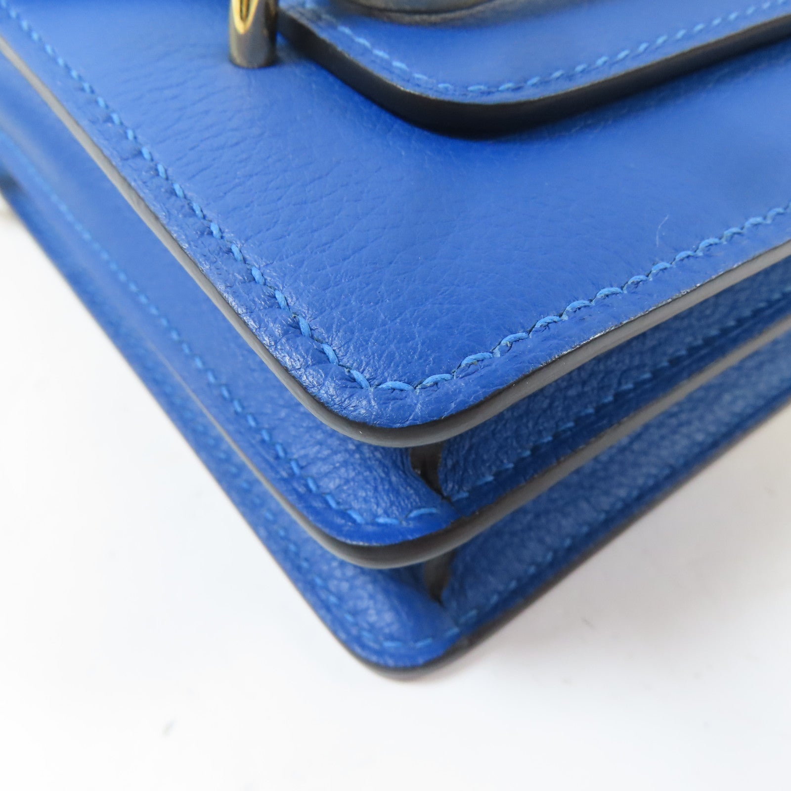 HERMES Evercolor皮革Mini Roulis金扣肩背袋藍色
