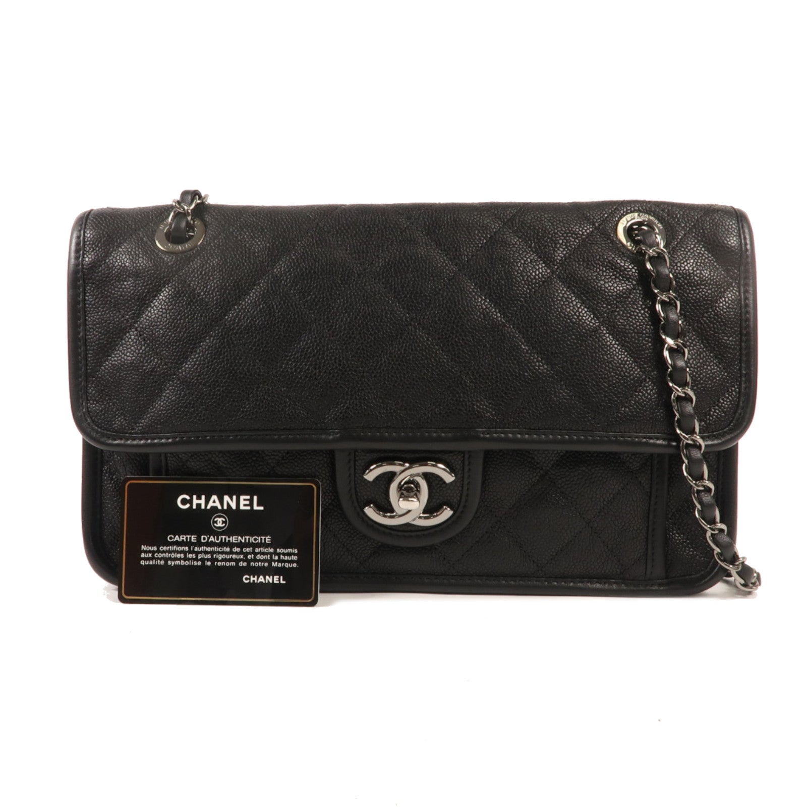 CHANEL 牛皮皮革Chain Shoulder銀扣鏈帶肩背袋