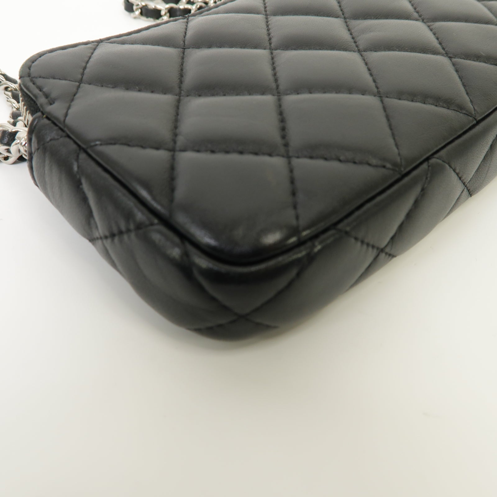 CHANEL 【激減優惠】菱格羊皮皮革Chain Shoulder Bag銀扣鏈帶肩背袋黒色