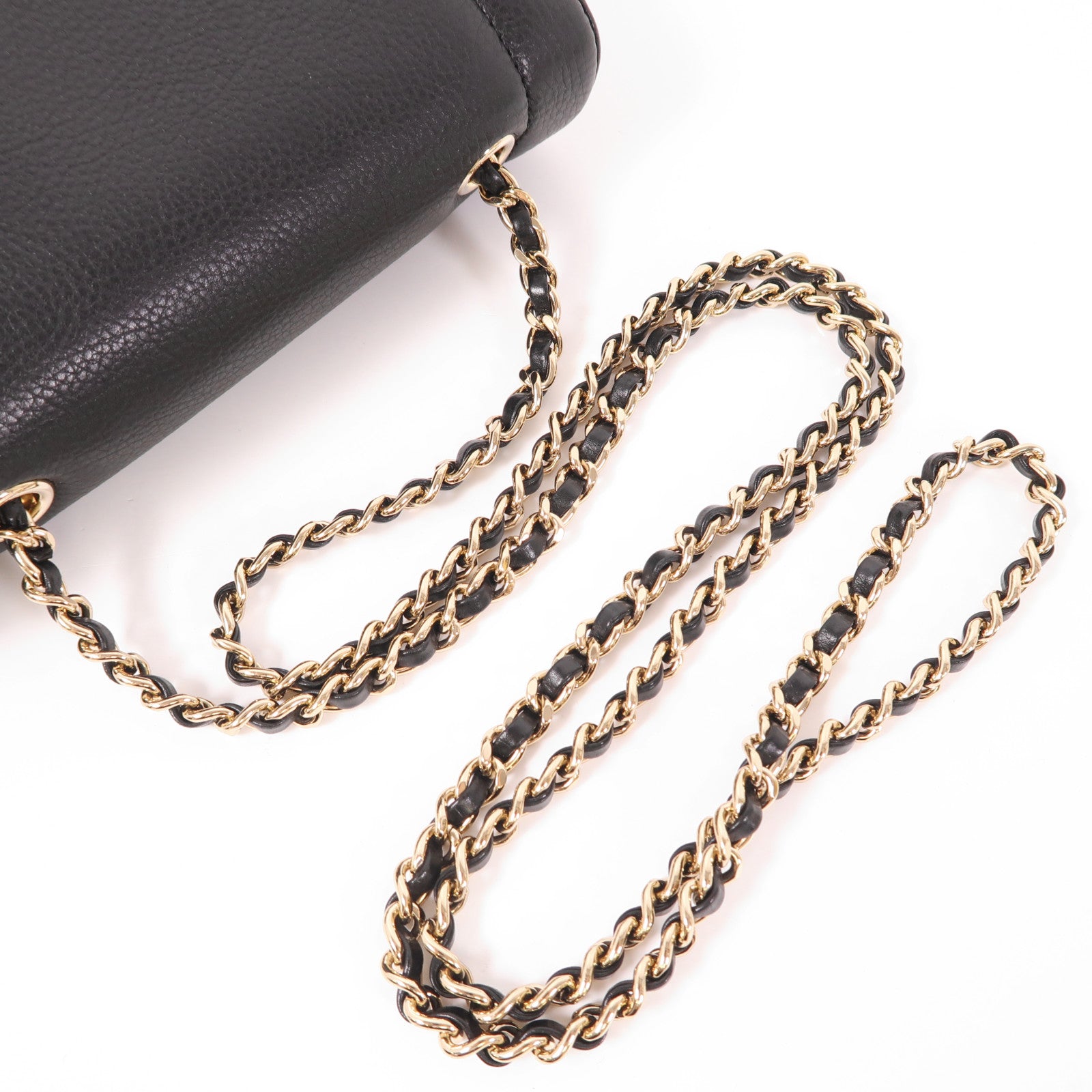 CHANEL 牛皮皮革Chain Shoulder金扣鏈帶肩背袋