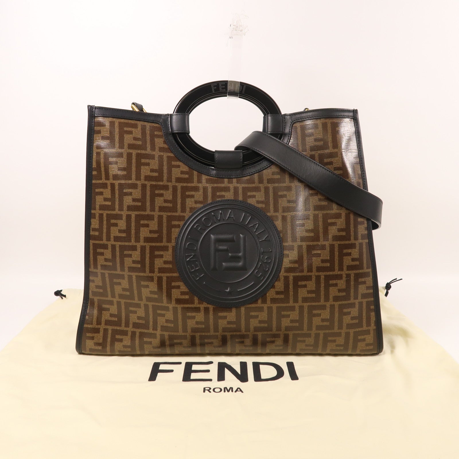 FENDI 塗層帆布Runaway Shopping金扣手挽肩背兩用袋