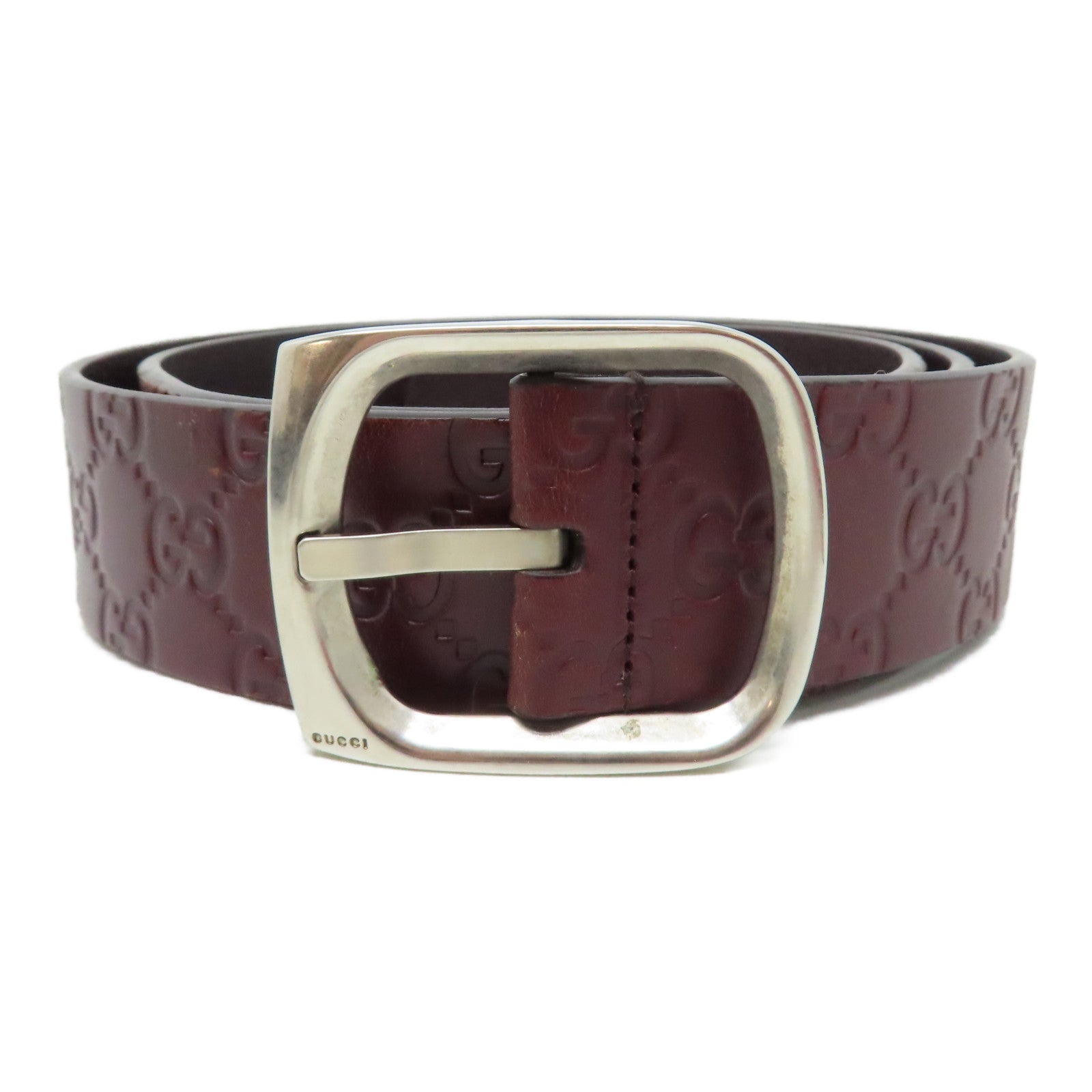 GUCCI 牛皮皮革Belt銀扣皮帶紅色