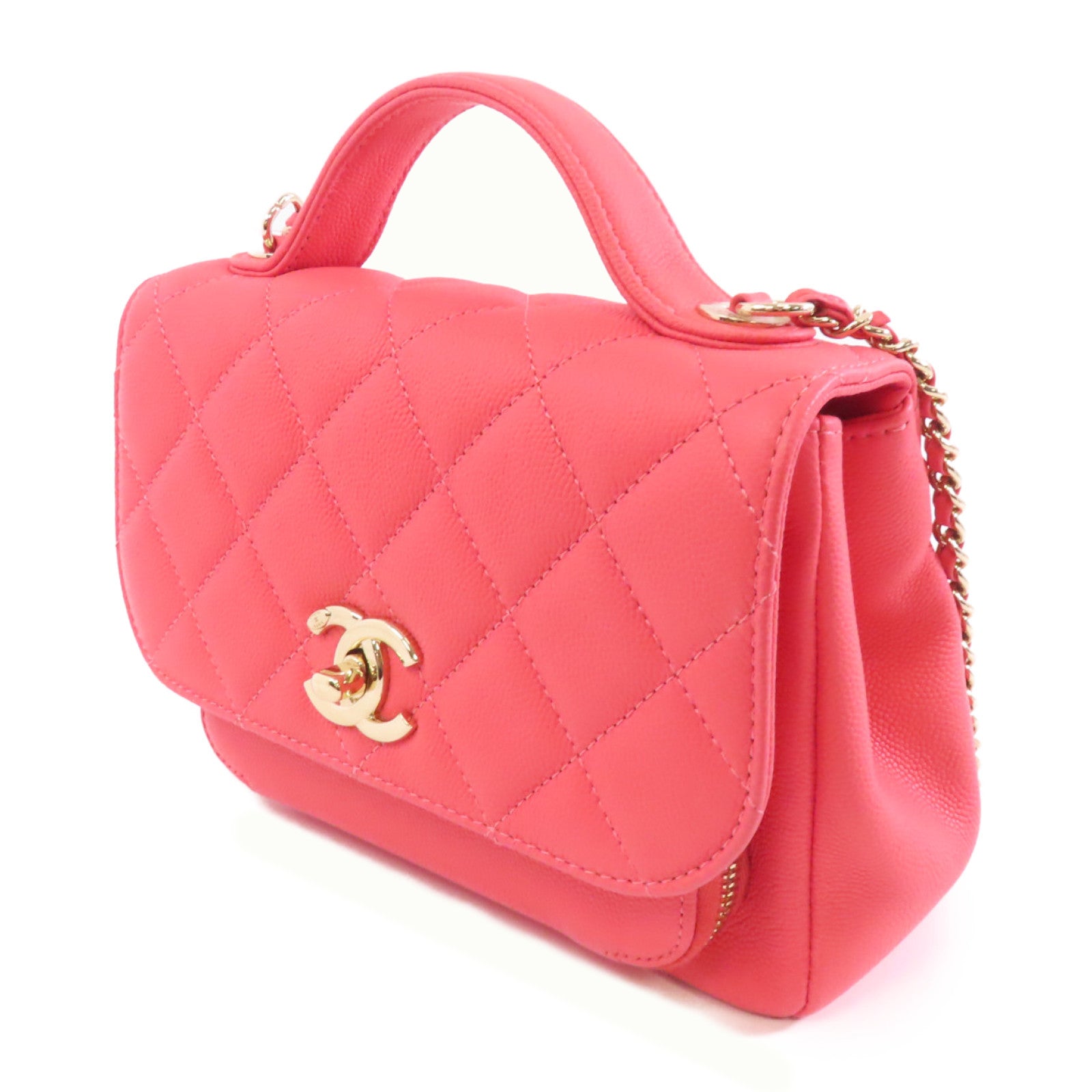 CHANEL 菱格Caviar皮革2 Way Chain Shoulder金扣手挽鏈帶肩背兩用袋粉紅色