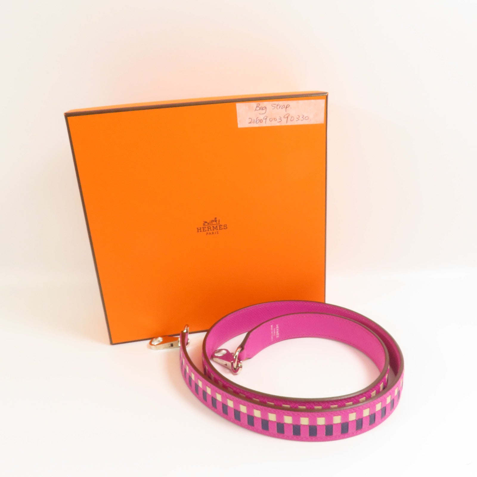 HERMES Epsom皮革Shoulder Strap銀扣肩背帶Rose Pourpre