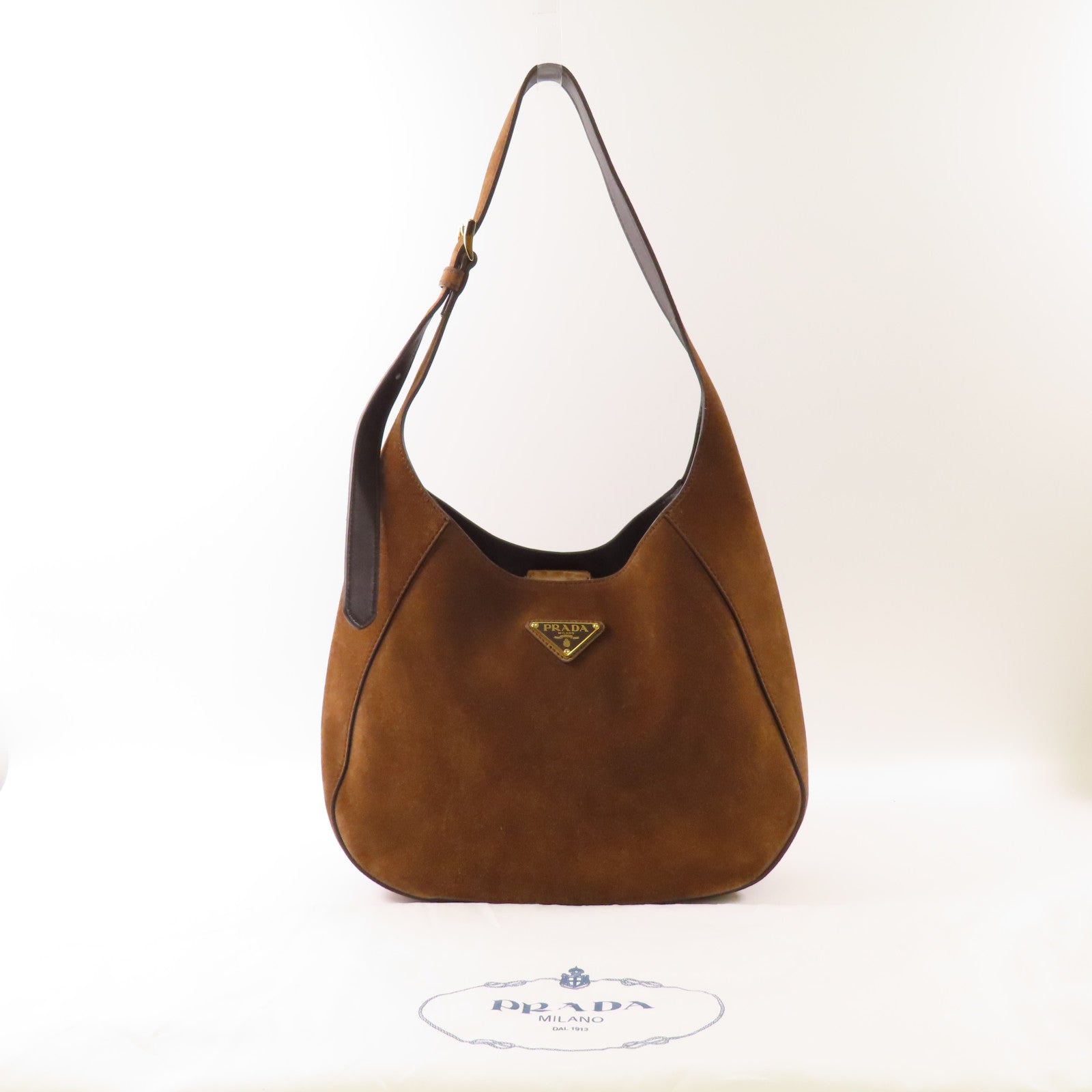 PRADA 皮革Medium Suede金扣肩背袋