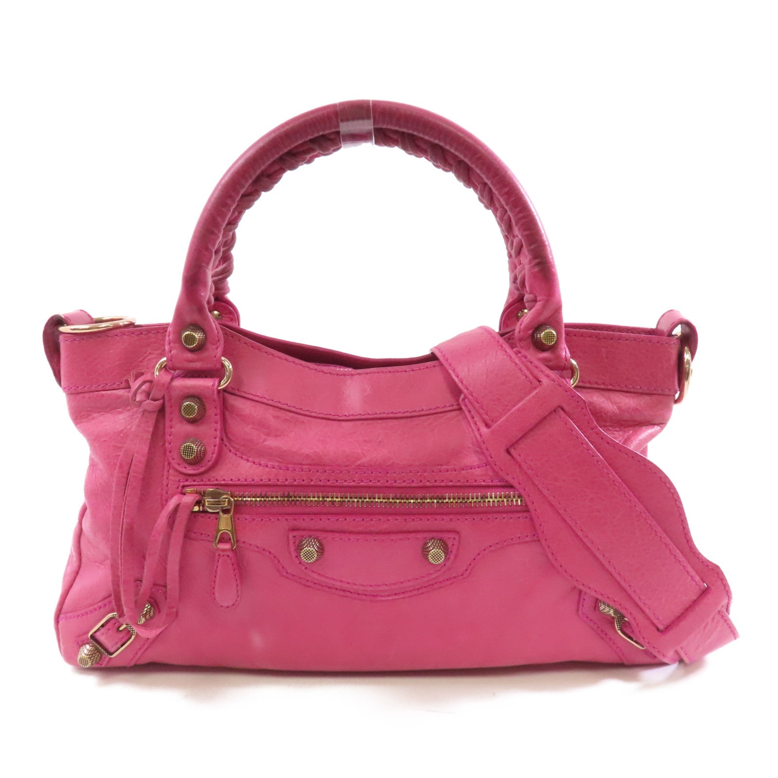 BALENCIAGA 羊皮皮革Hand Bag金扣手挽肩背兩用袋粉紅色