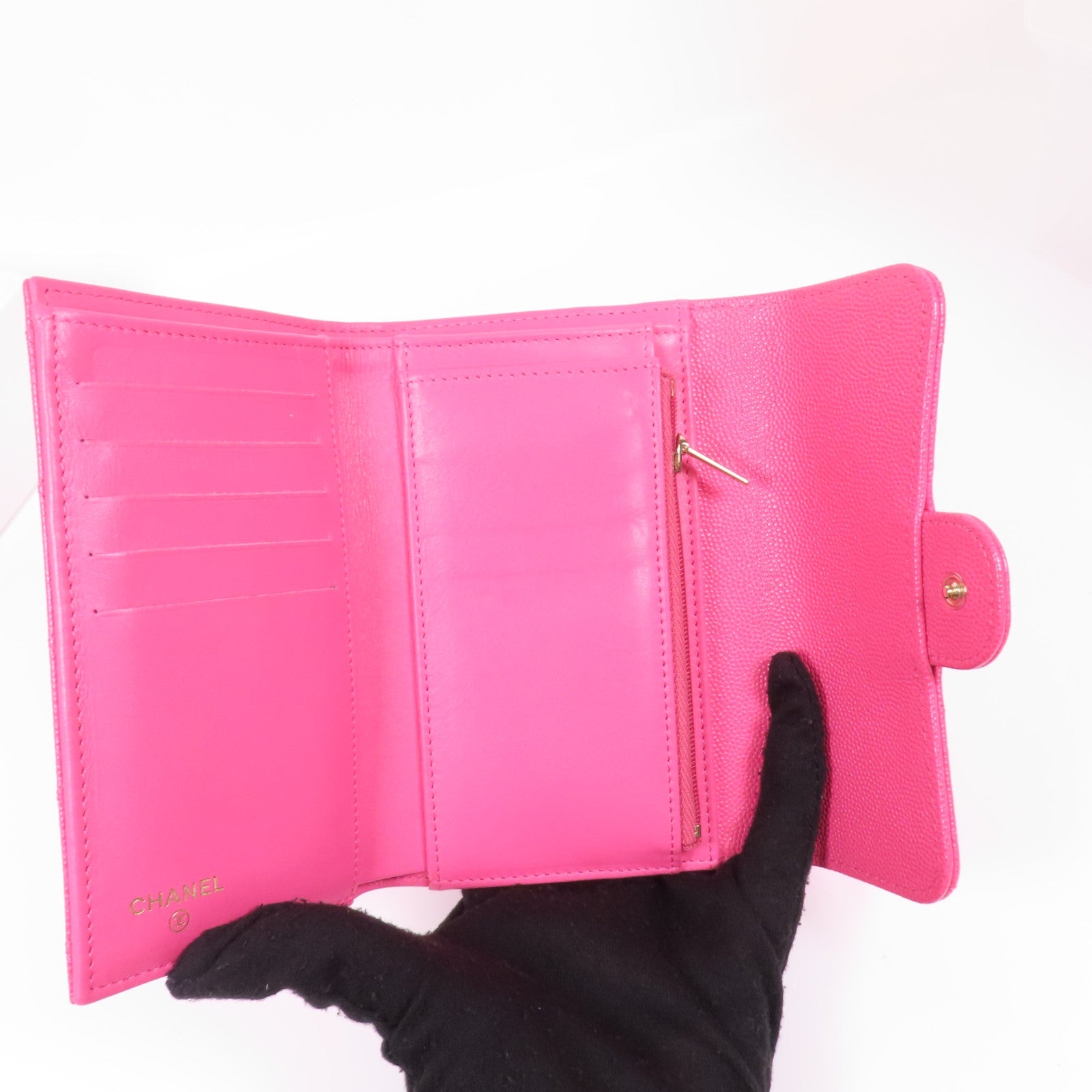 CHANEL 牛皮皮革Wallet金扣錢包