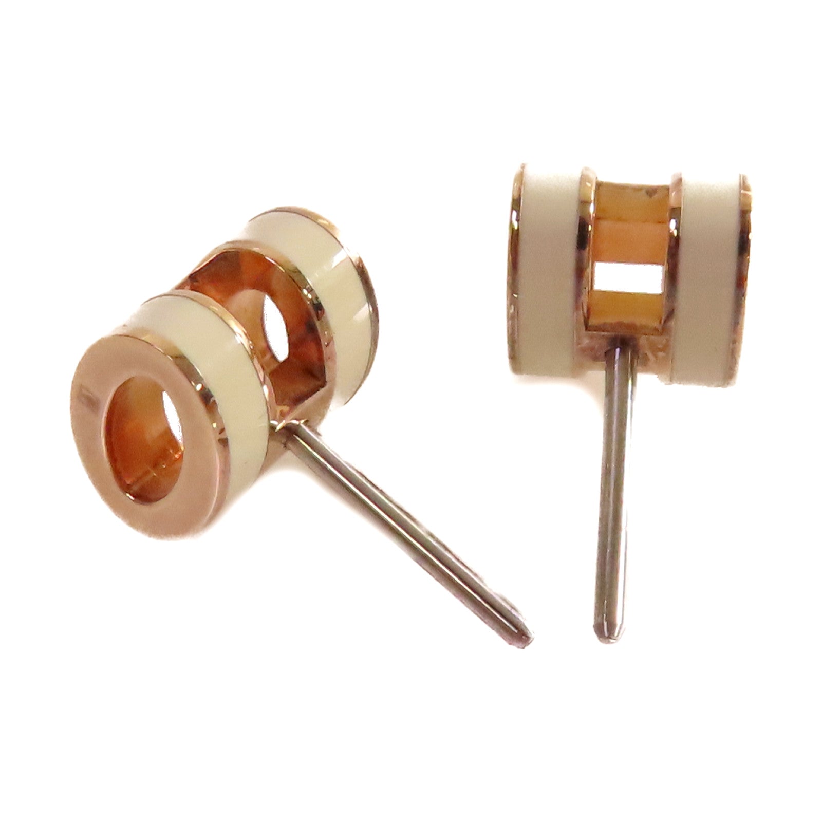 HERMES 金屬/琺瑯Mini Pop H Earrings耳環Nata奶茶色/金色