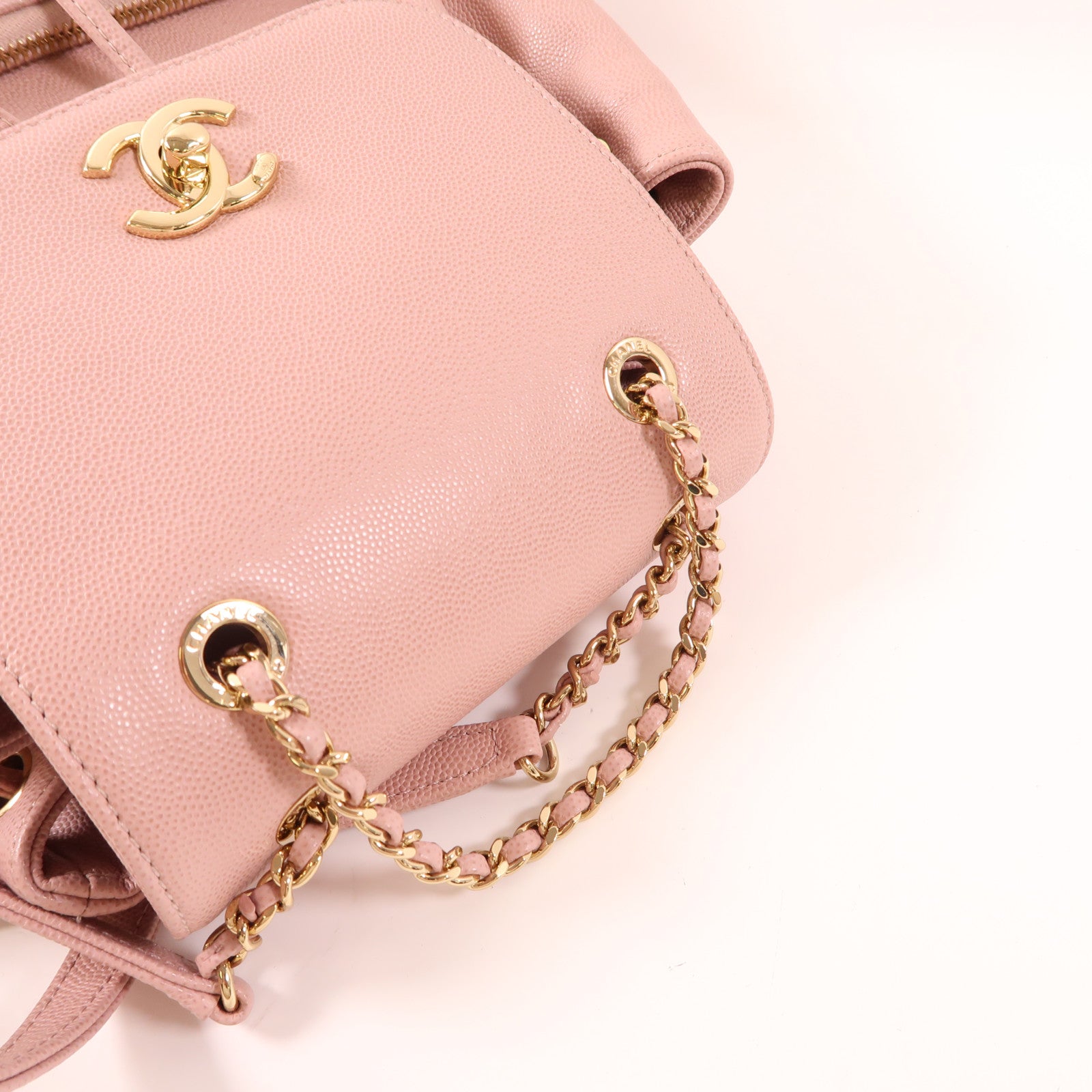 CHANEL 牛皮皮革Rucksack金扣背包粉紅色