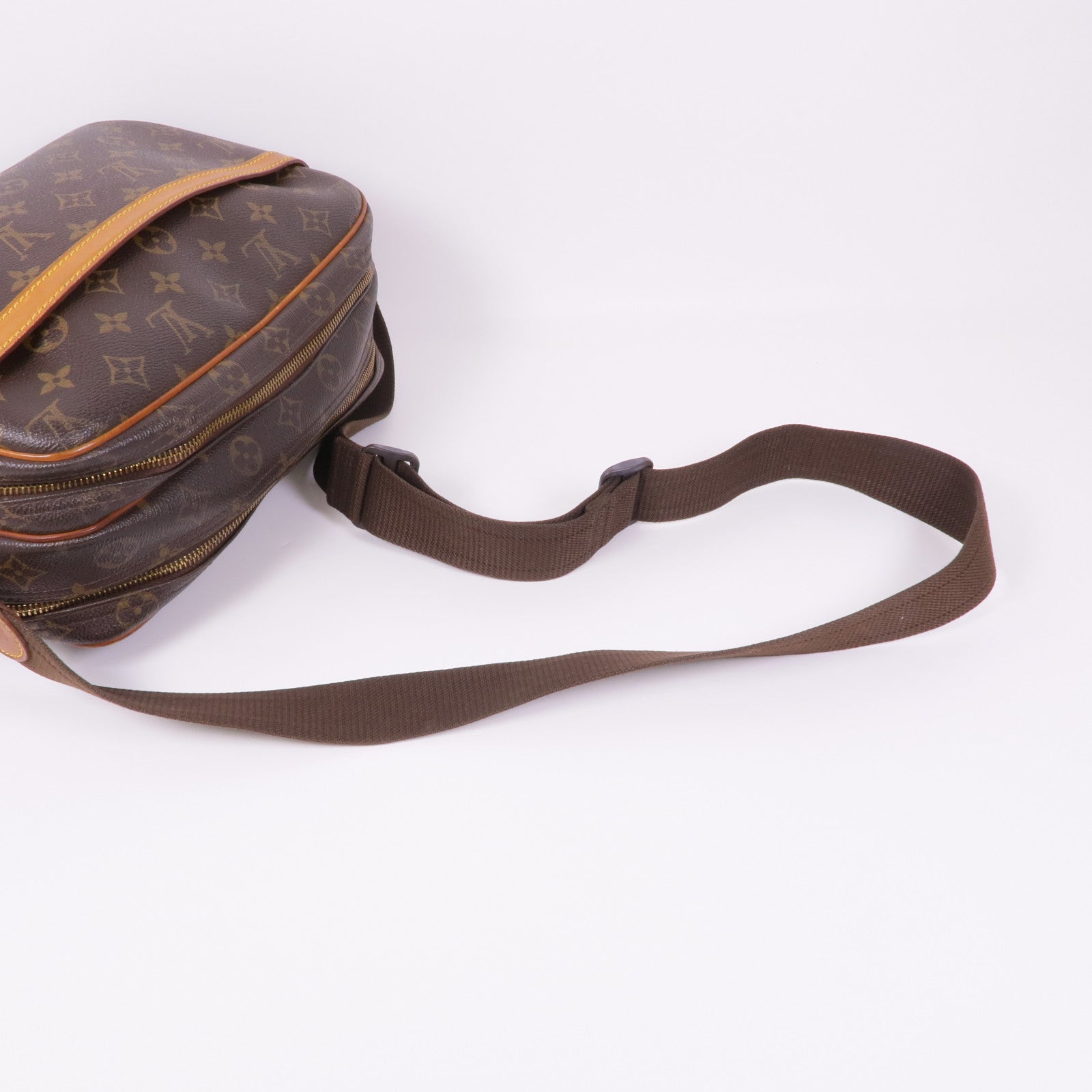 LOUIS VUITTON Monogram Reporter PM金扣肩背袋棕色