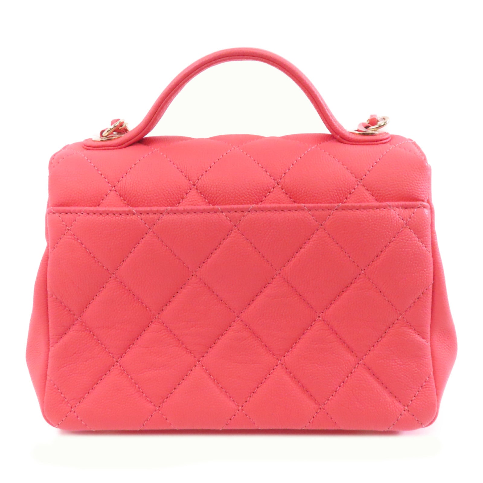 CHANEL 菱格Caviar皮革2 Way Chain Shoulder金扣手挽鏈帶肩背兩用袋粉紅色