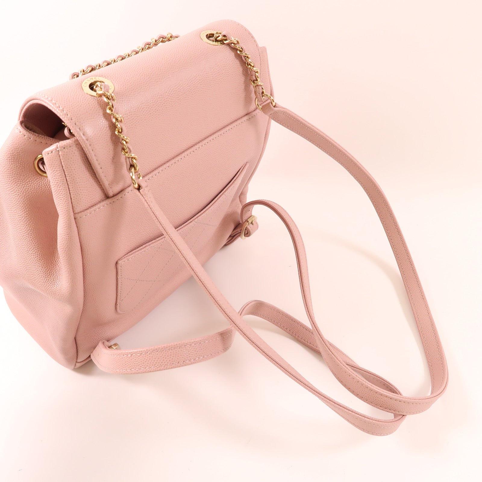 CHANEL 牛皮皮革Rucksack金扣背包粉紅色