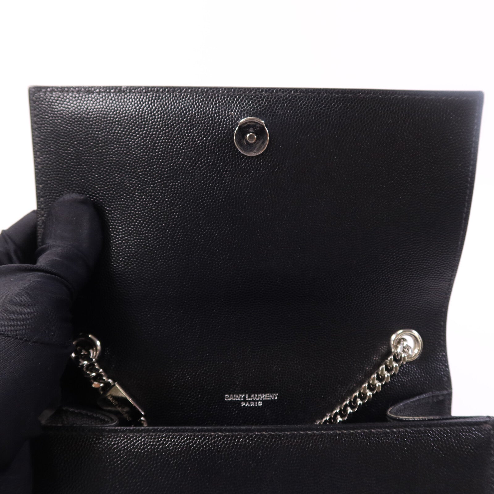 YVES SAINT LAURENT 牛皮皮革Kate銀扣鏈帶肩背袋