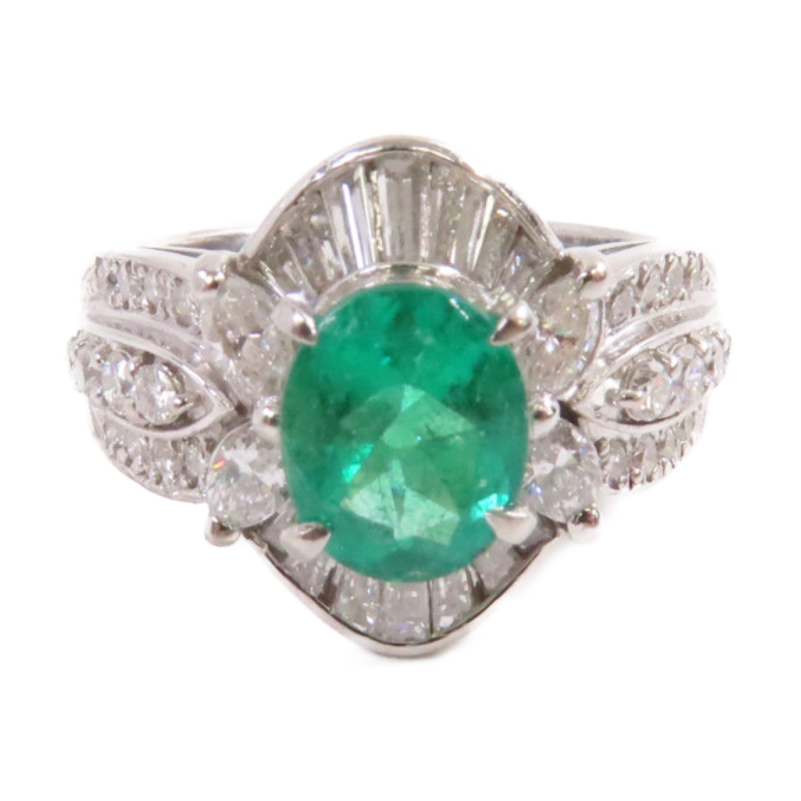 JEWELRY 【激減優惠】PT900鉑金/1.27ct綠寶石/1.13ct鑽石Emerald Diamond Ring戒指US#5.75