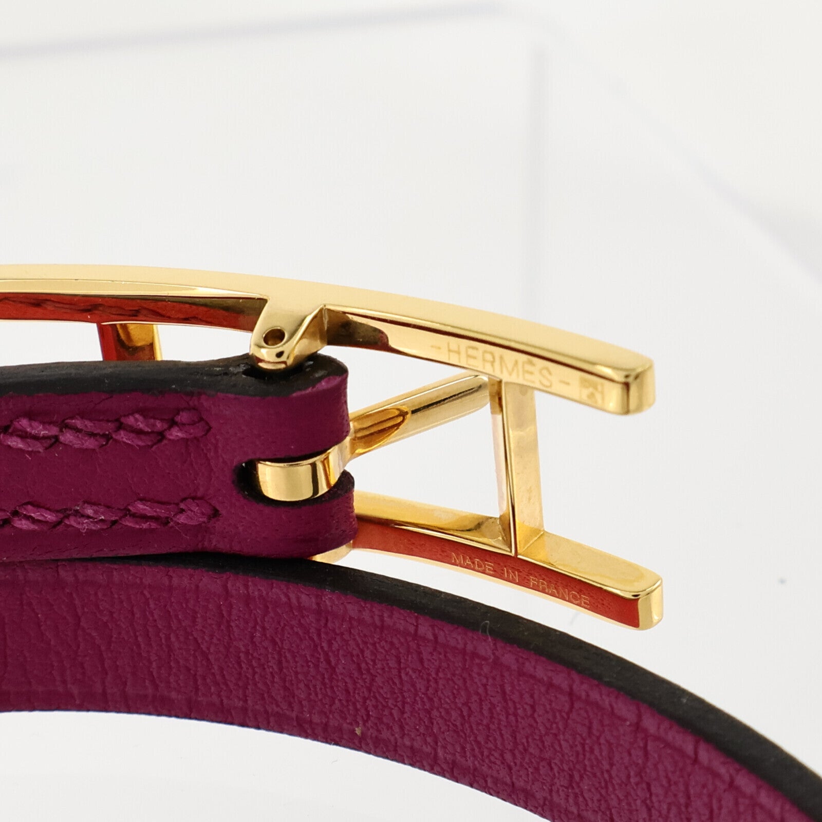 HERMES Swift皮革Behapi Double Tour Bracelet金扣手鏈Rose Pourpre/Rose Me