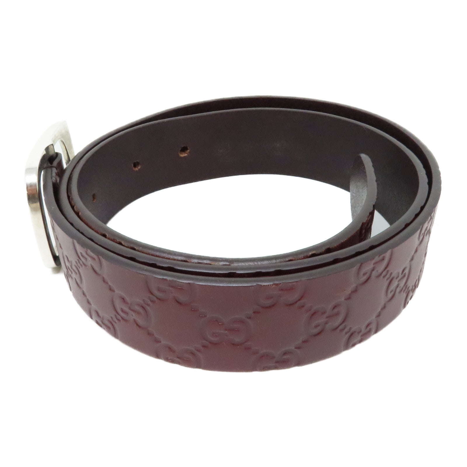GUCCI 牛皮皮革Belt銀扣皮帶紅色