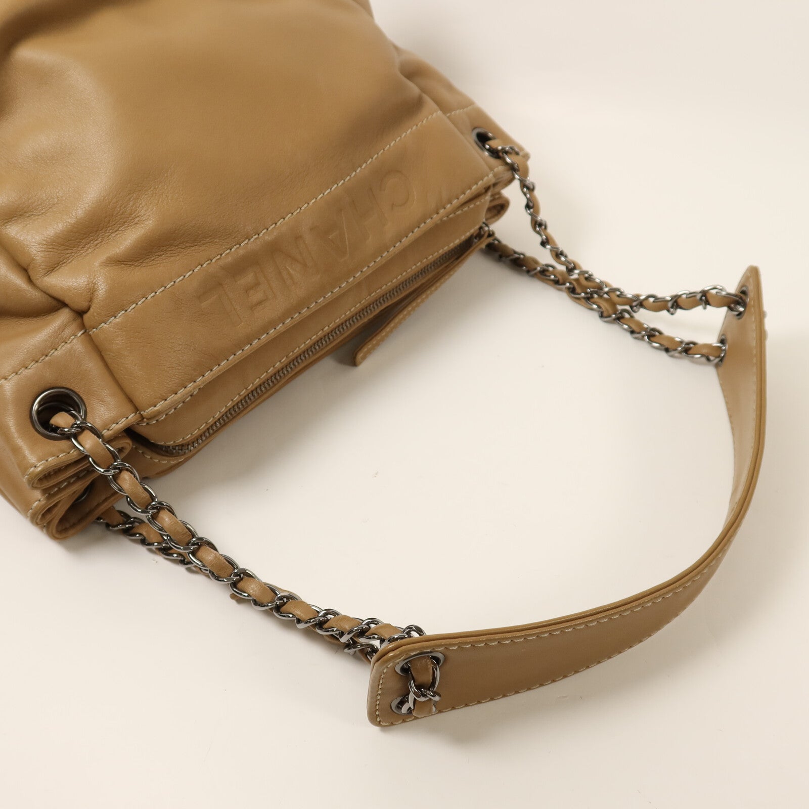 CHANEL 羊皮皮革Chain Shoulder銀扣鏈帶肩背袋