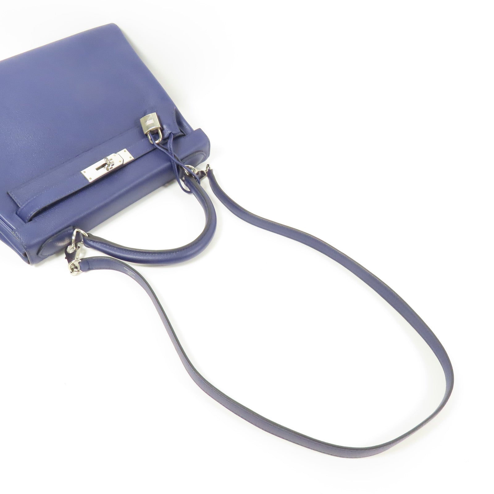 HERMES Evercolor皮革Kelly 28銀扣手挽肩背兩用袋Mauve Sylvestre