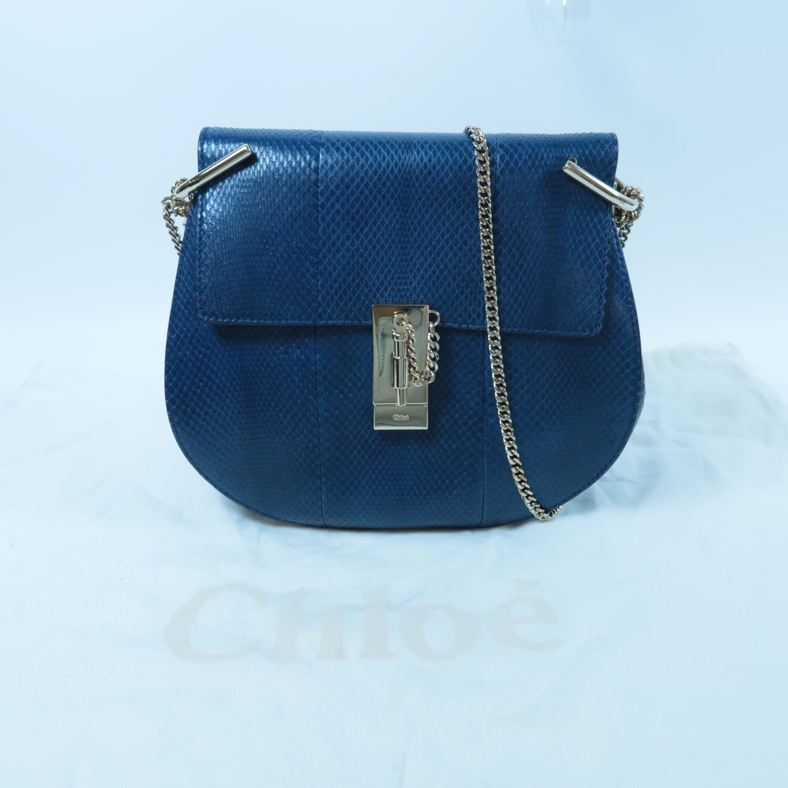 Chloe 【激減優惠】蛇皮皮革Chain Shoulder Bag金扣鏈帶肩背袋深藍色