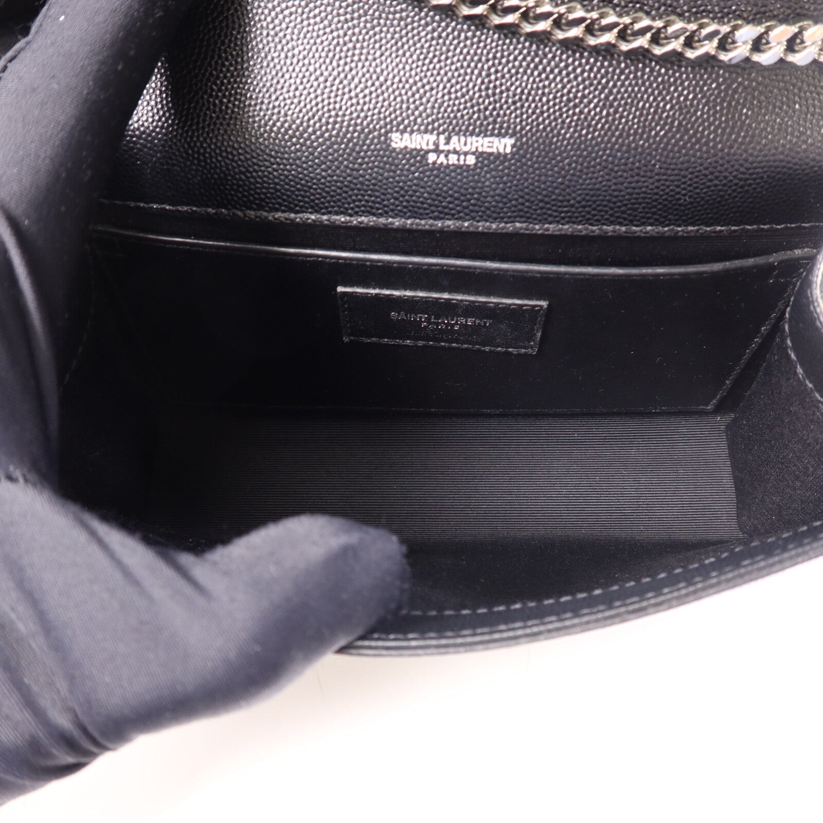 YVES SAINT LAURENT 牛皮皮革Kate銀扣鏈帶肩背袋