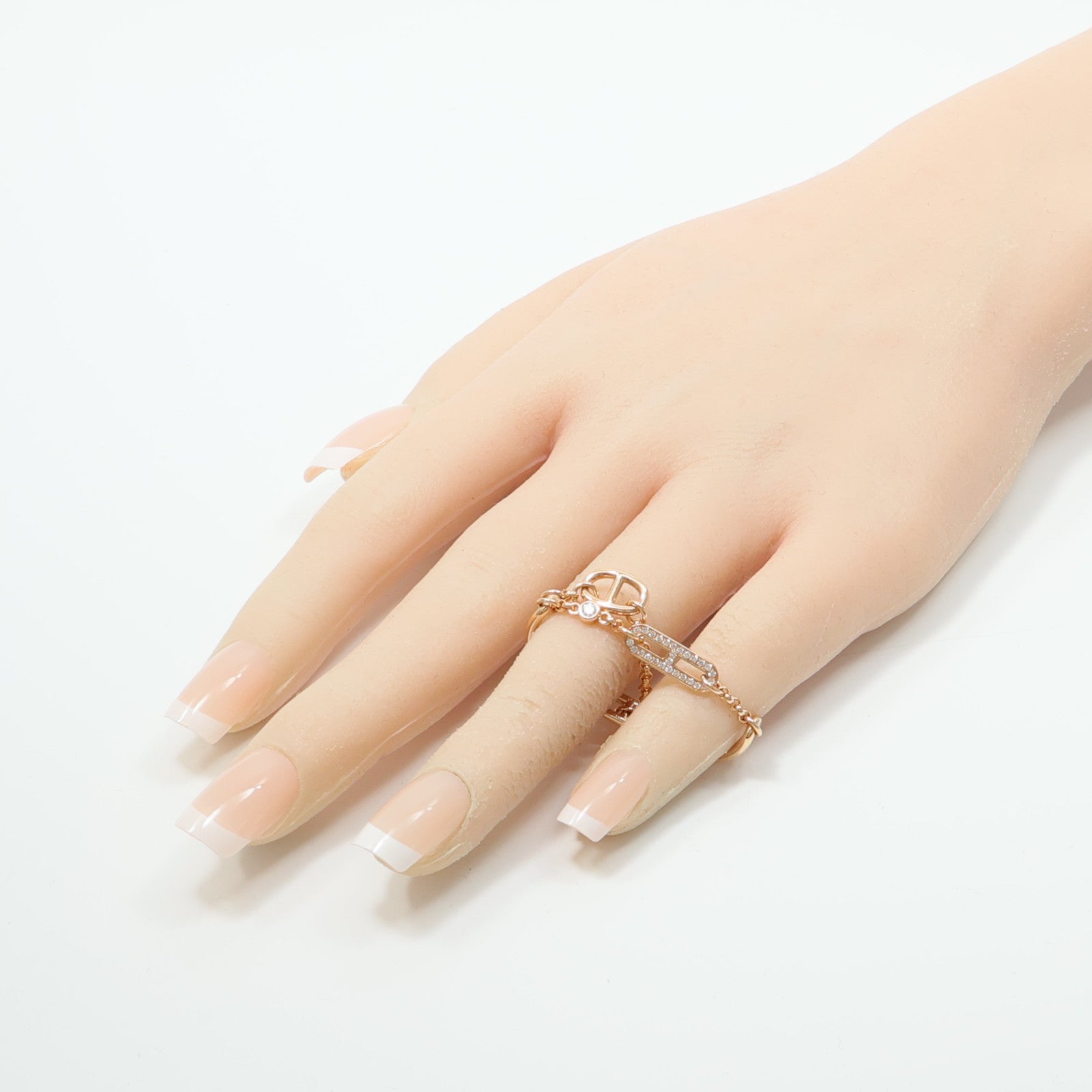 HERMES 18K玫瑰金Chaine D'Ancre Chaos Double Ring鑽石戒指