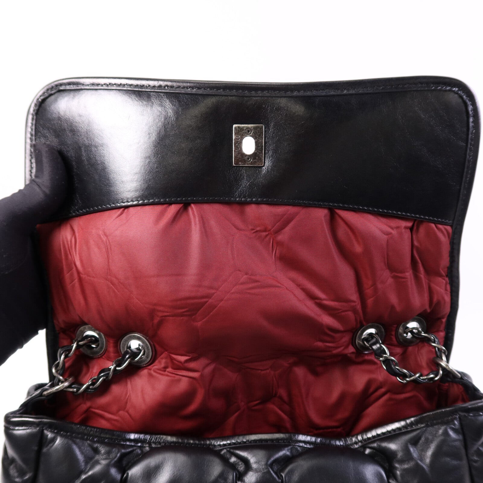 CHANEL 羊皮皮革Chain Shoulder Bag銀扣鏈帶肩背袋