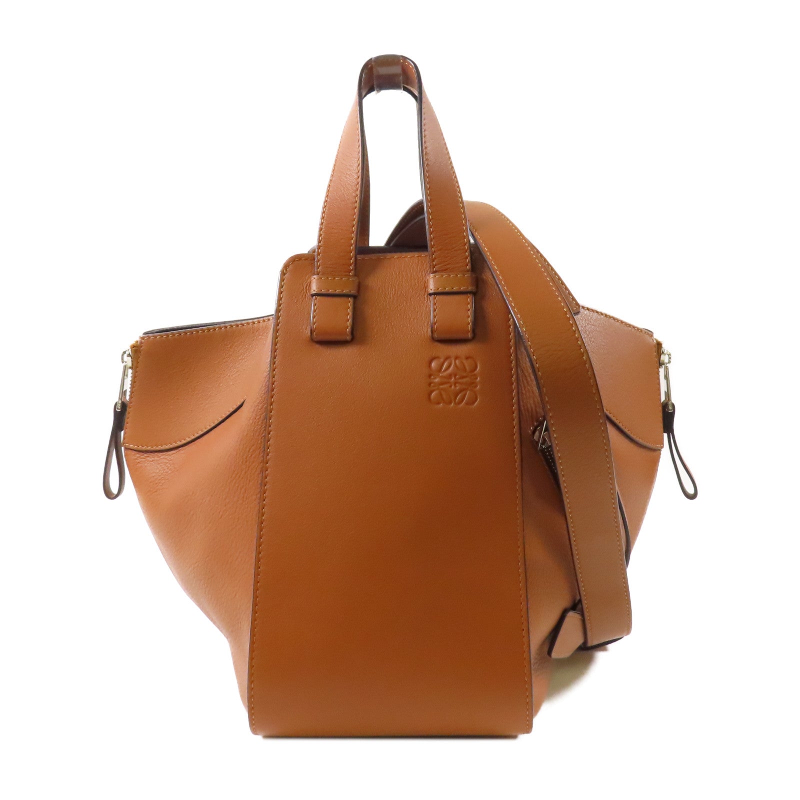 LOEWE 牛皮皮革Hammock銀扣手挽肩背兩用袋啡色