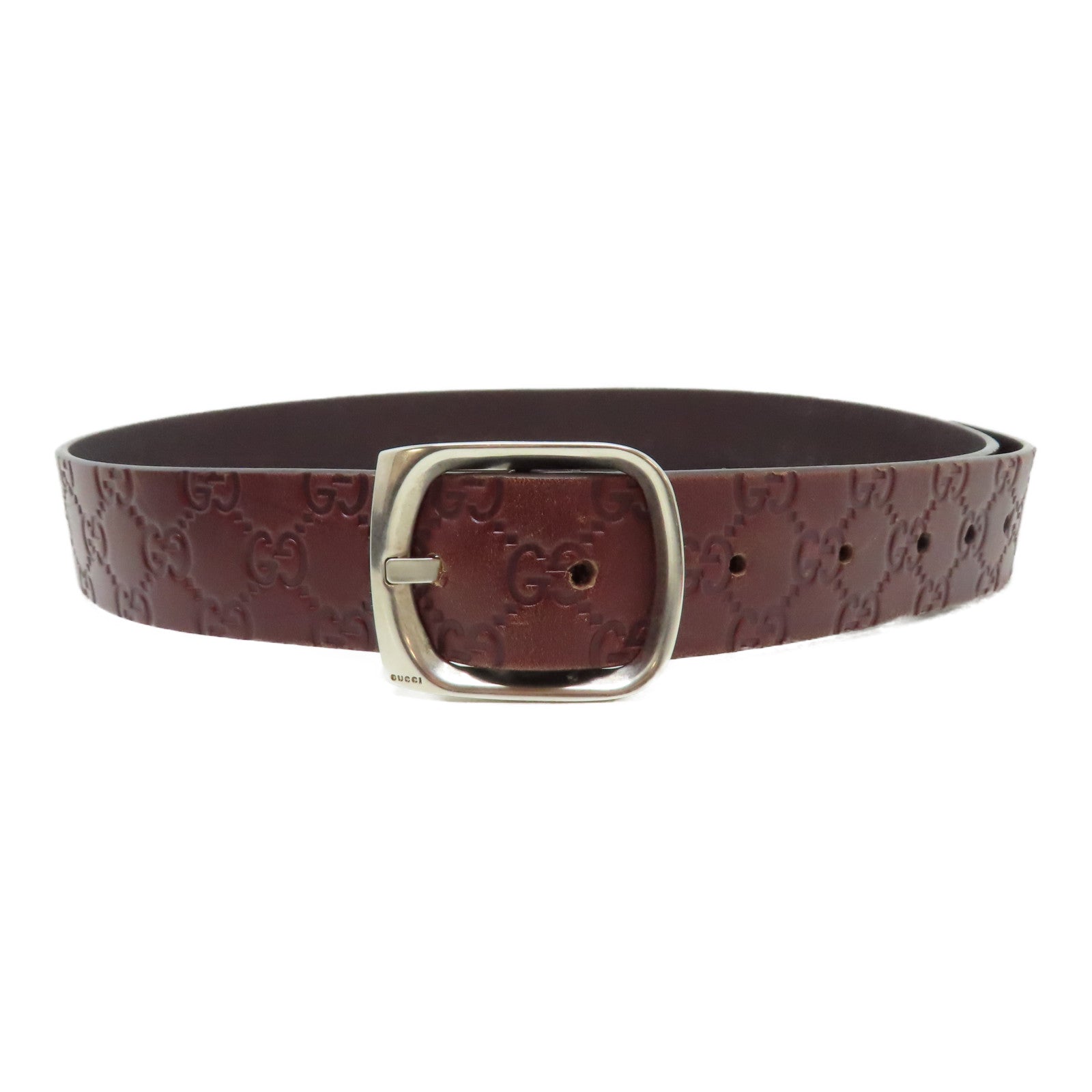 GUCCI 牛皮皮革Belt銀扣皮帶紅色