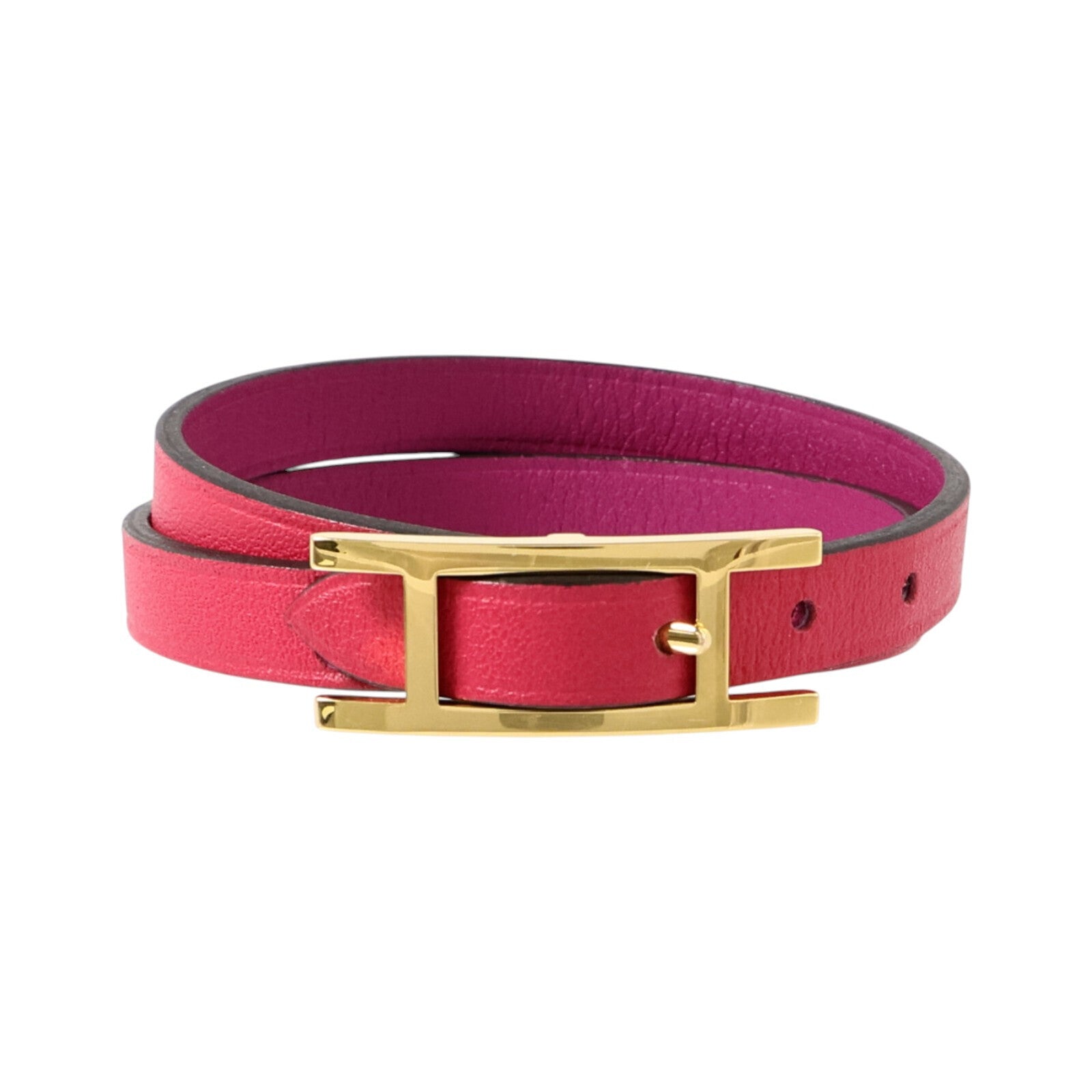 HERMES Swift皮革Behapi Double Tour Bracelet金扣手鏈Rose Pourpre/Rose Me